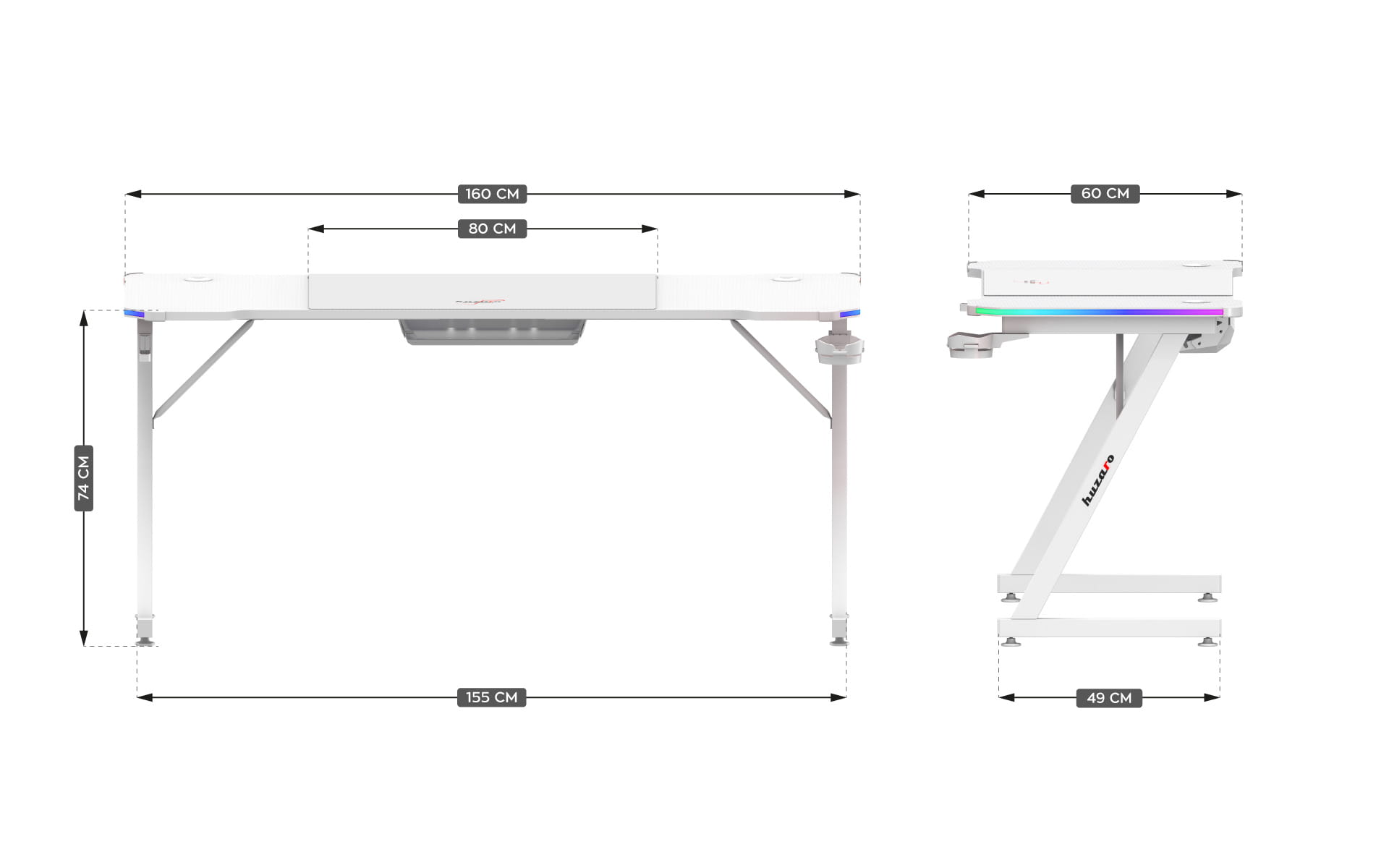 Herní stůl Huzaro Hero 4.8 Bílý RGB 160 cm 