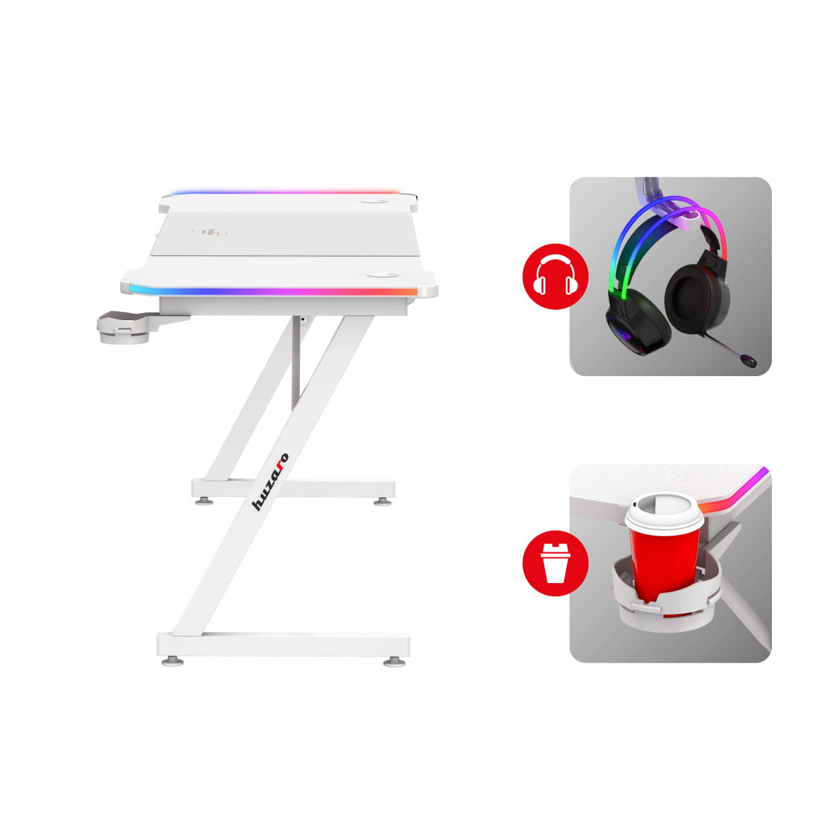 Herní stůl Huzaro Hero 4.8 Bílý RGB 160 cm 