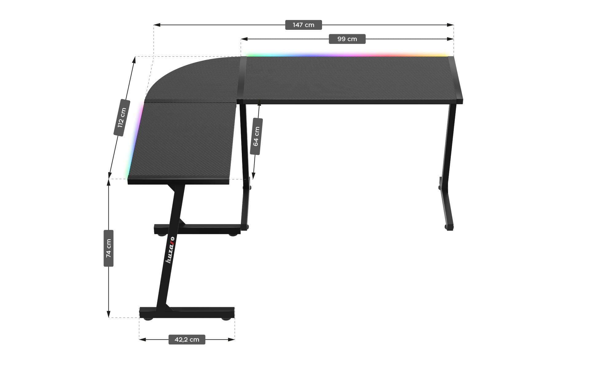 HUZARO HERO 6.0 Černý RGB Chytrý herní stůl 147 cm 