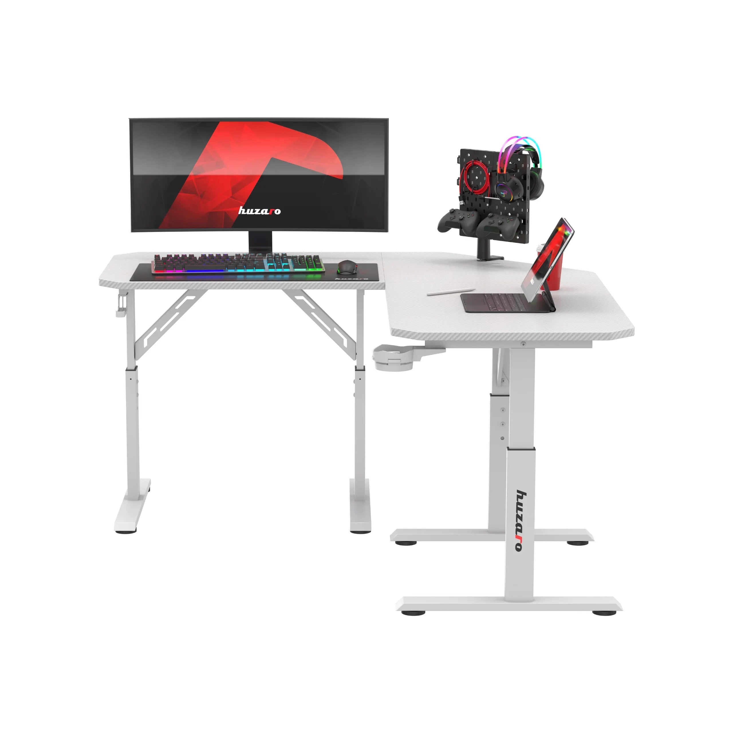 Herní stůl Huzaro Hero 7.3 White s nastavitelnou výškou, rohový 