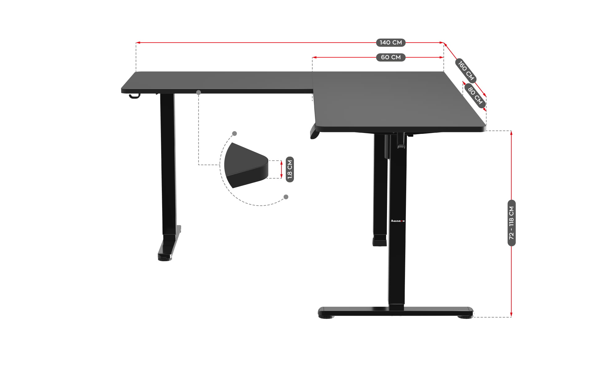 Huzaro Hero 9.5 Elektrický rohový stůl 160 cm 