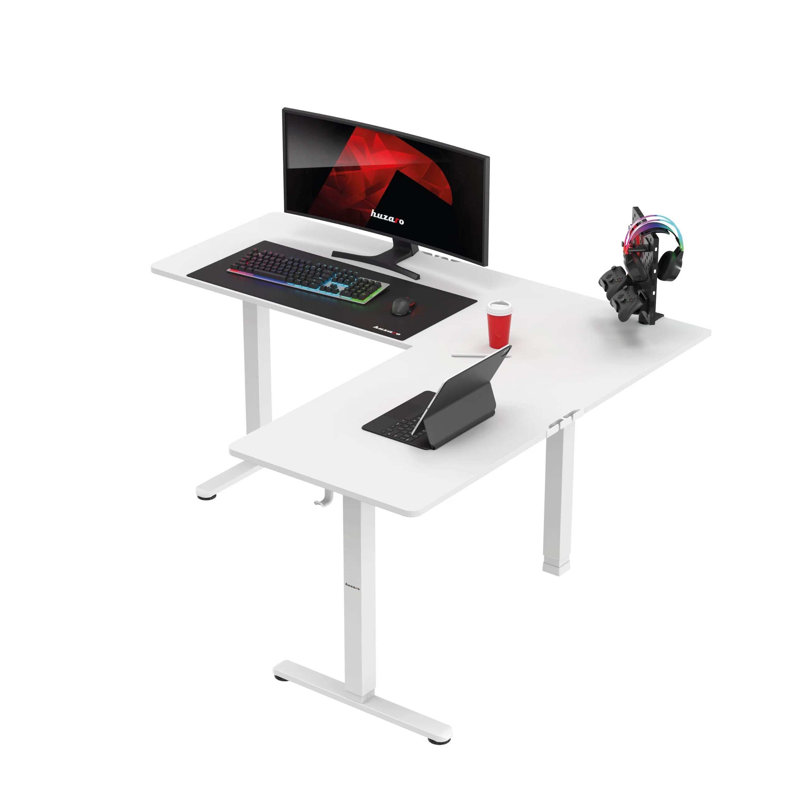 Huzaro Hero 9.5 bílý elektrický rohový stůl 160 cm 