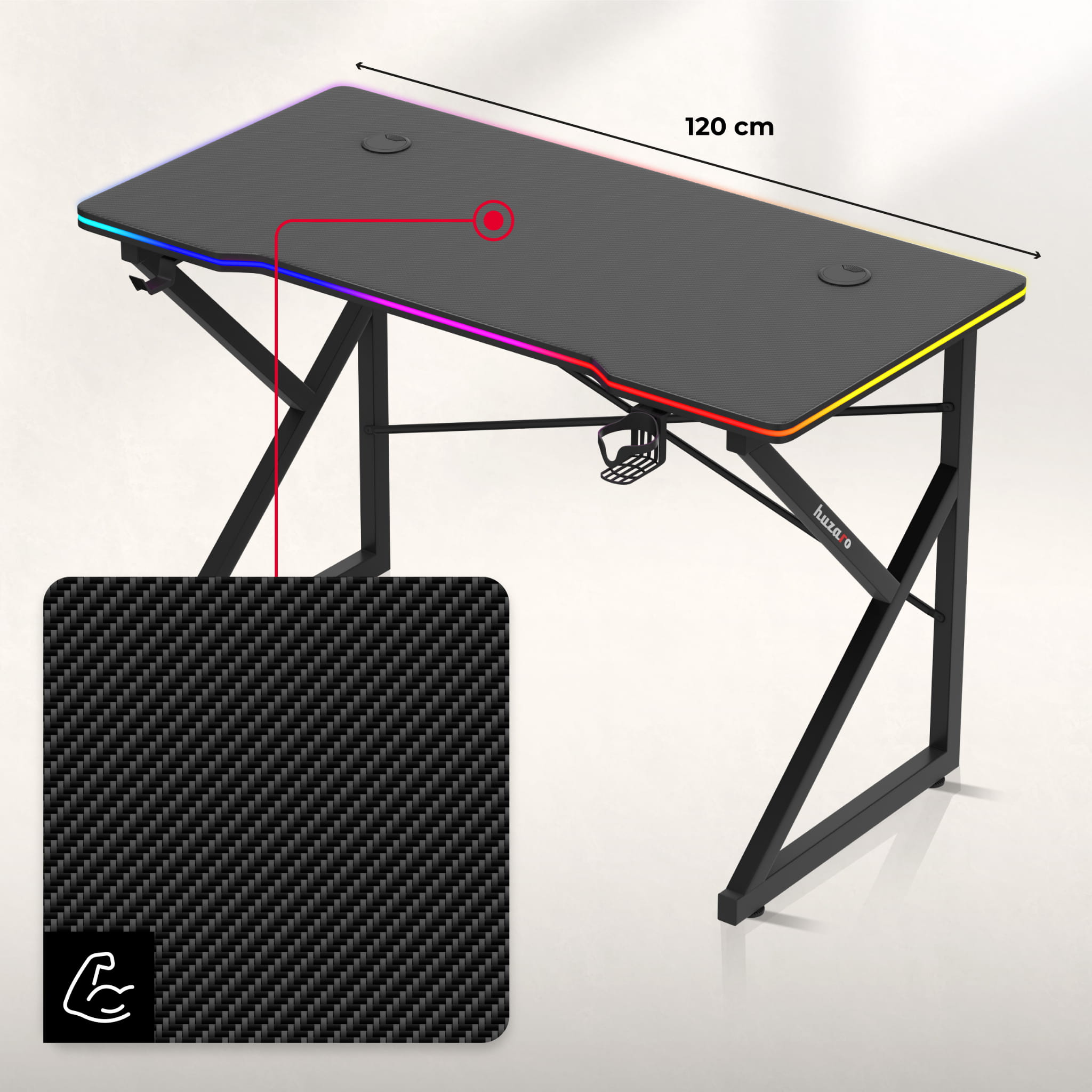 Herní stůl Huzaro Hero 1.7 RGB černý 120 cm 