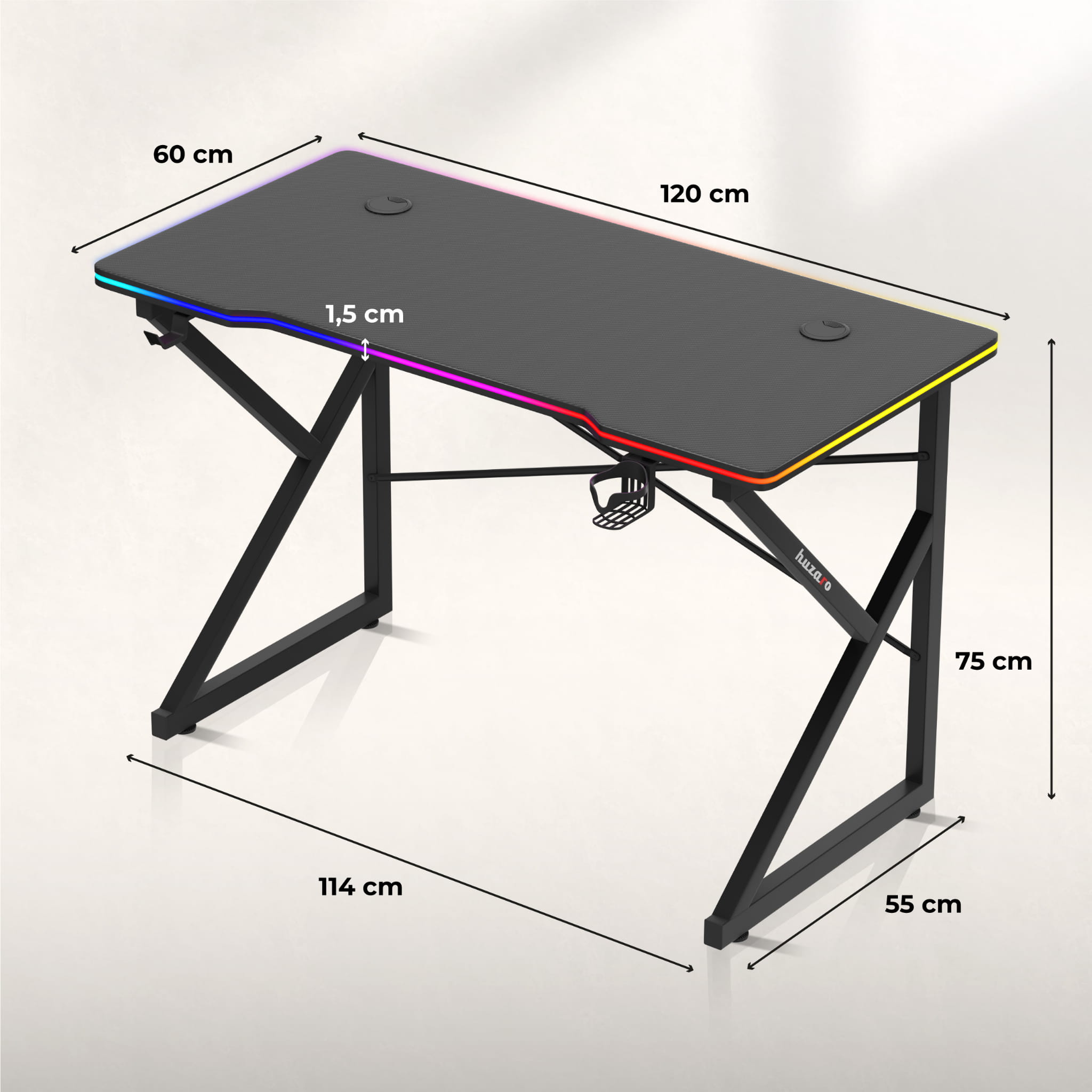 Herní stůl Huzaro Hero 1.7 RGB černý 120 cm 