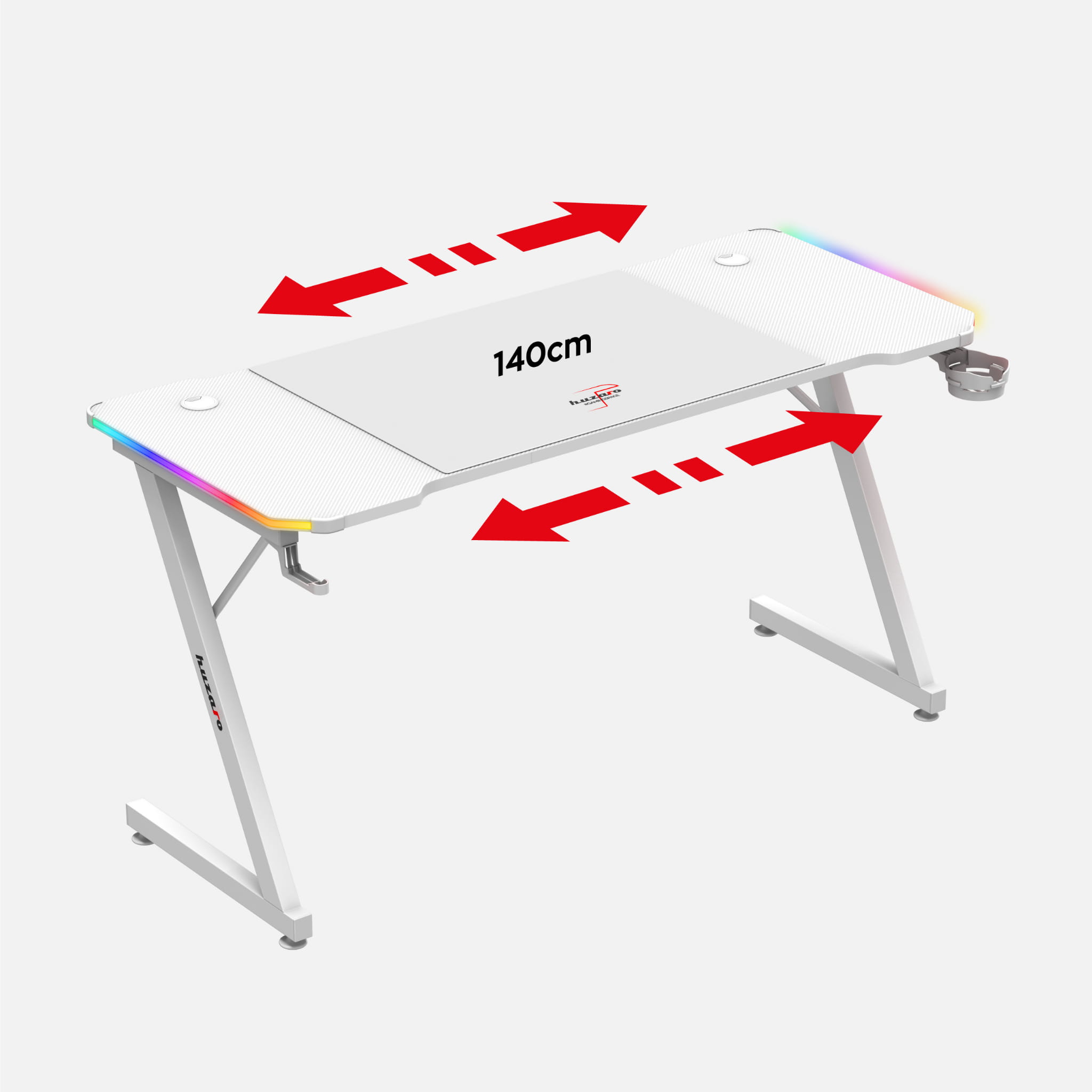 Herní stůl Huzaro Hero 3.3 Bílý RGB 140 cm 