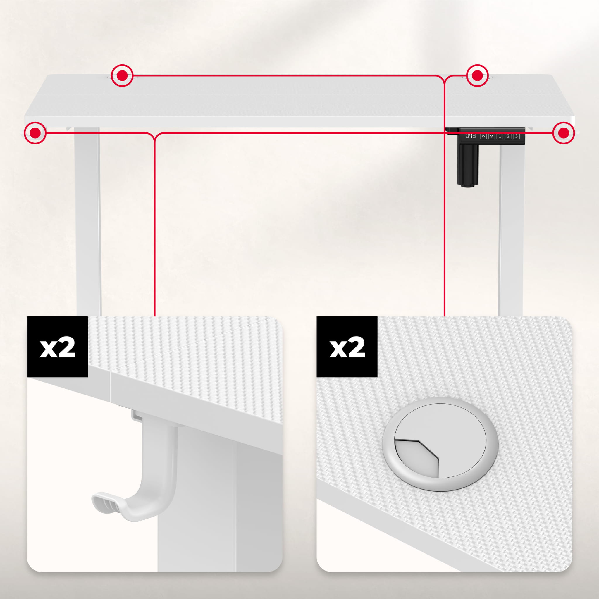 Huzaro Hero 7.9 bílý elektrický stůl 100 cm 