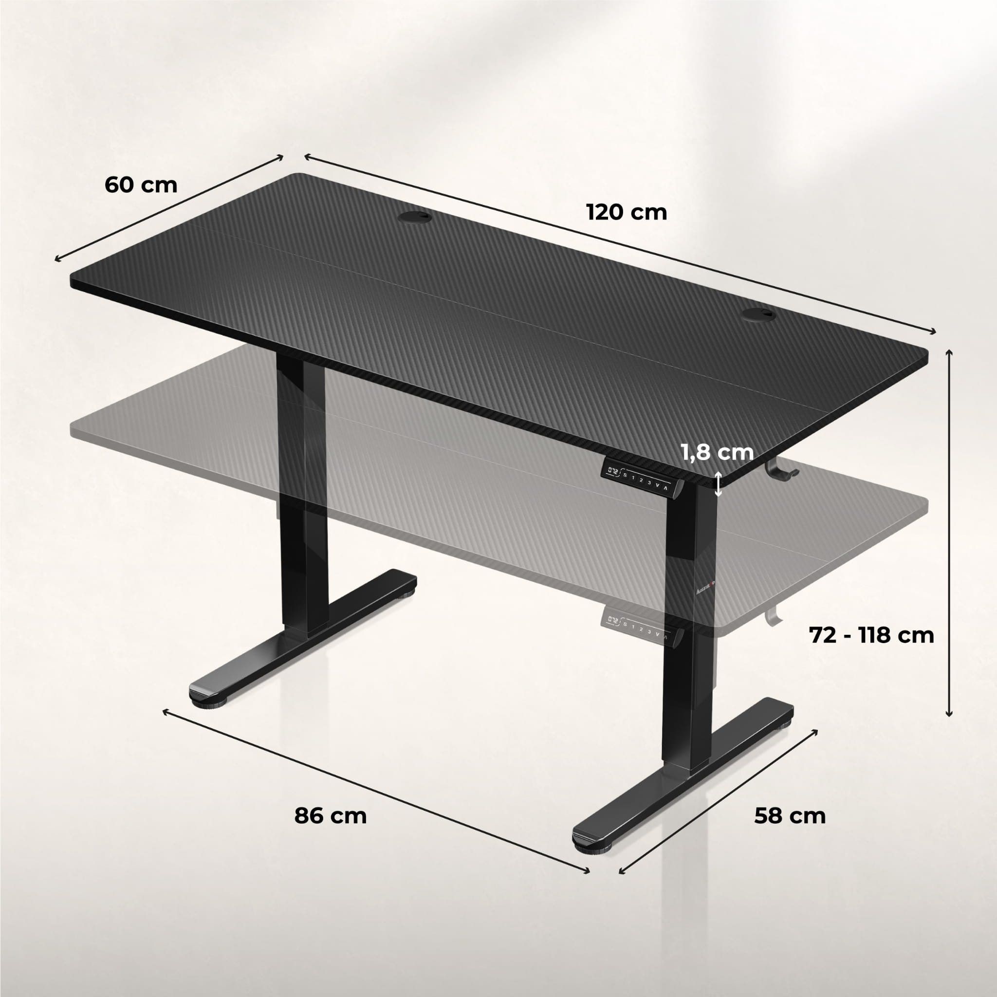 Huzaro Hero 8.2 Černý elektrický stůl 120 cm 