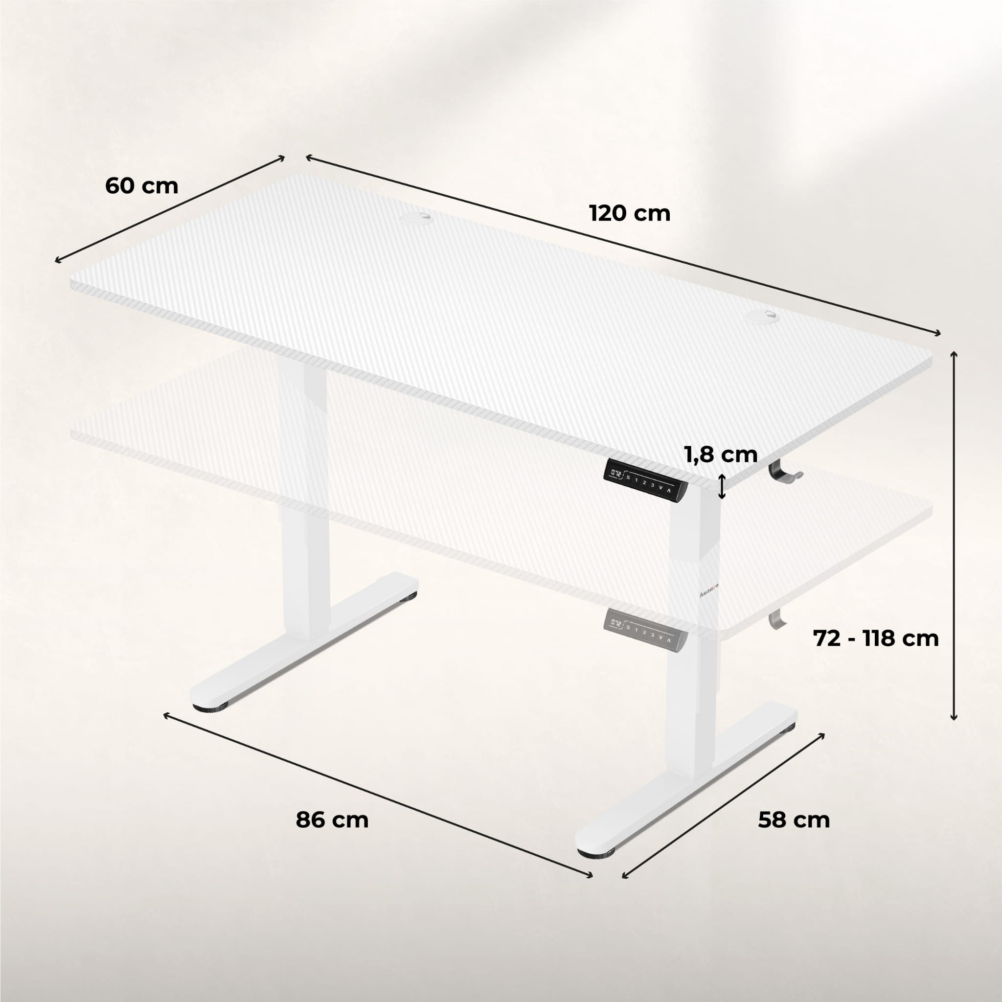 Huzaro Hero 8.2 bílý elektrický stůl 120 cm 