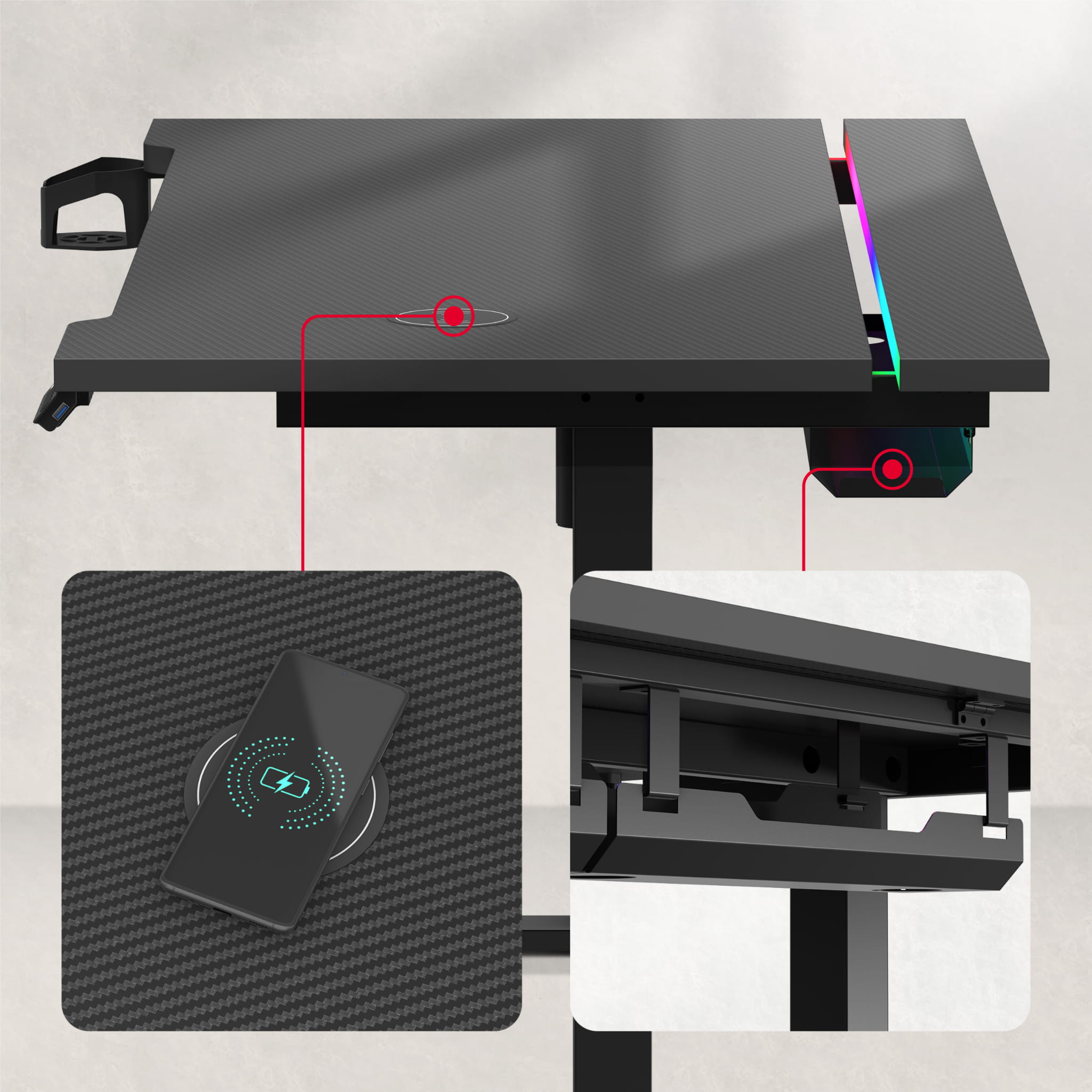 Elektrický stůl Huzaro Hero 8.7 RGB LED 140 cm 