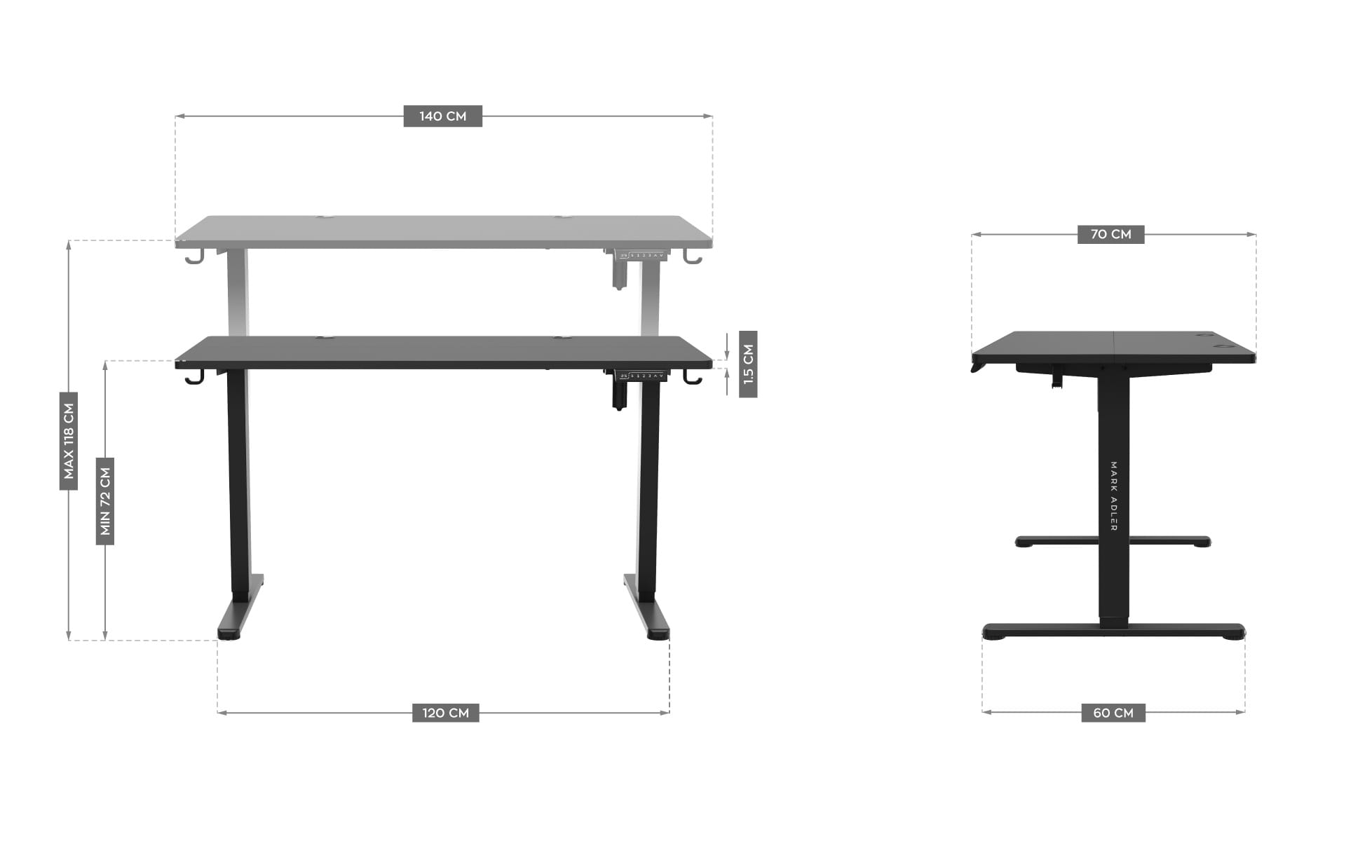 Elektrický stůl Mark Adler Leader 7.4, černý, 140 cm 