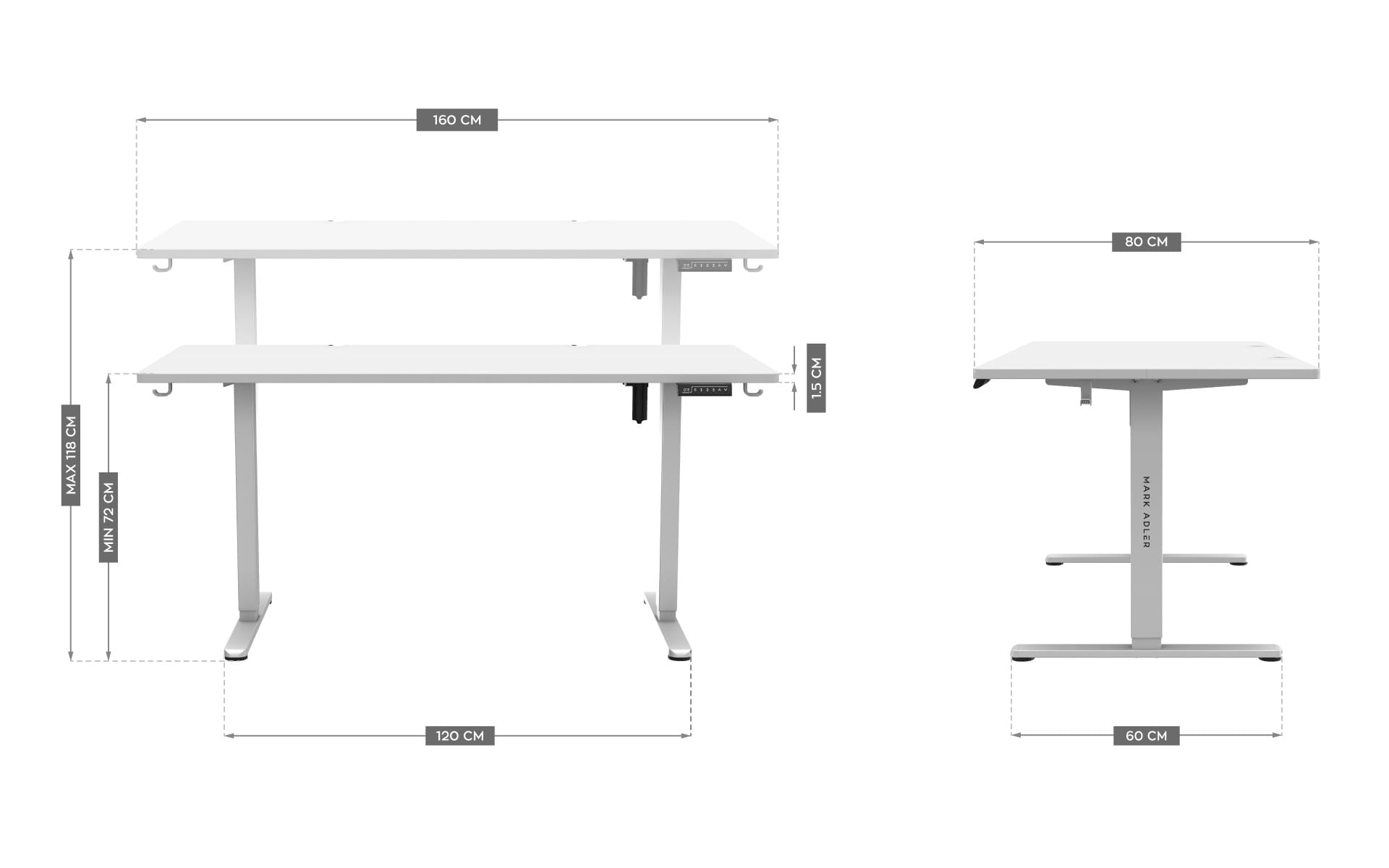Mark Adler Leader 7.6 bílý elektrický stůl 160 cm 