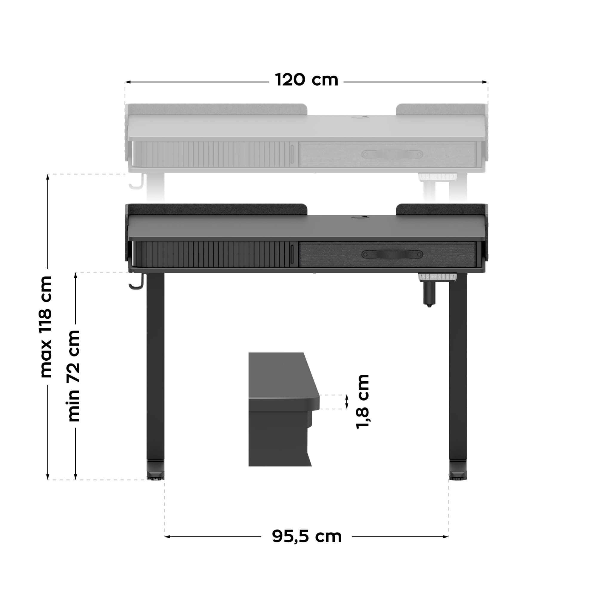 Elektrický stůl Mark Adler Leader 8.0, černý, 120 cm 