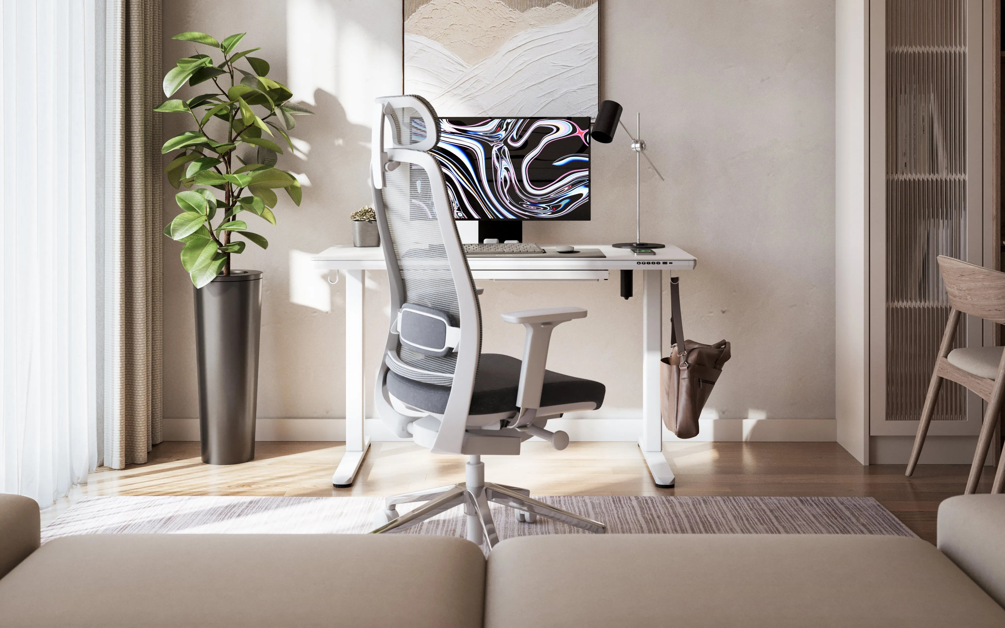 Elektrický stůl Mark Adler Leader 8.5 bílý se skleněnou deskou 