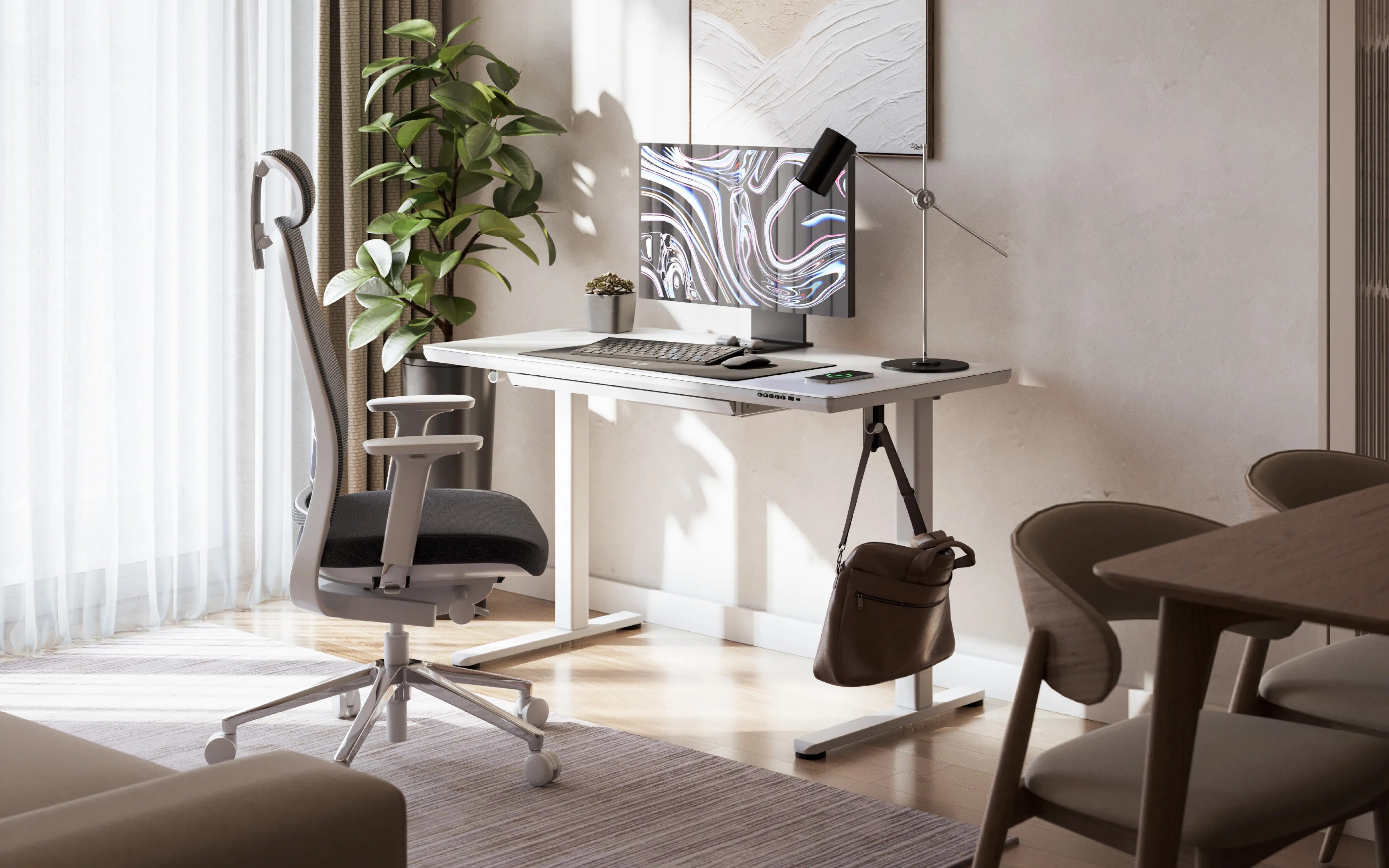 Elektrický stůl Mark Adler Leader 8.5 bílý se skleněnou deskou 