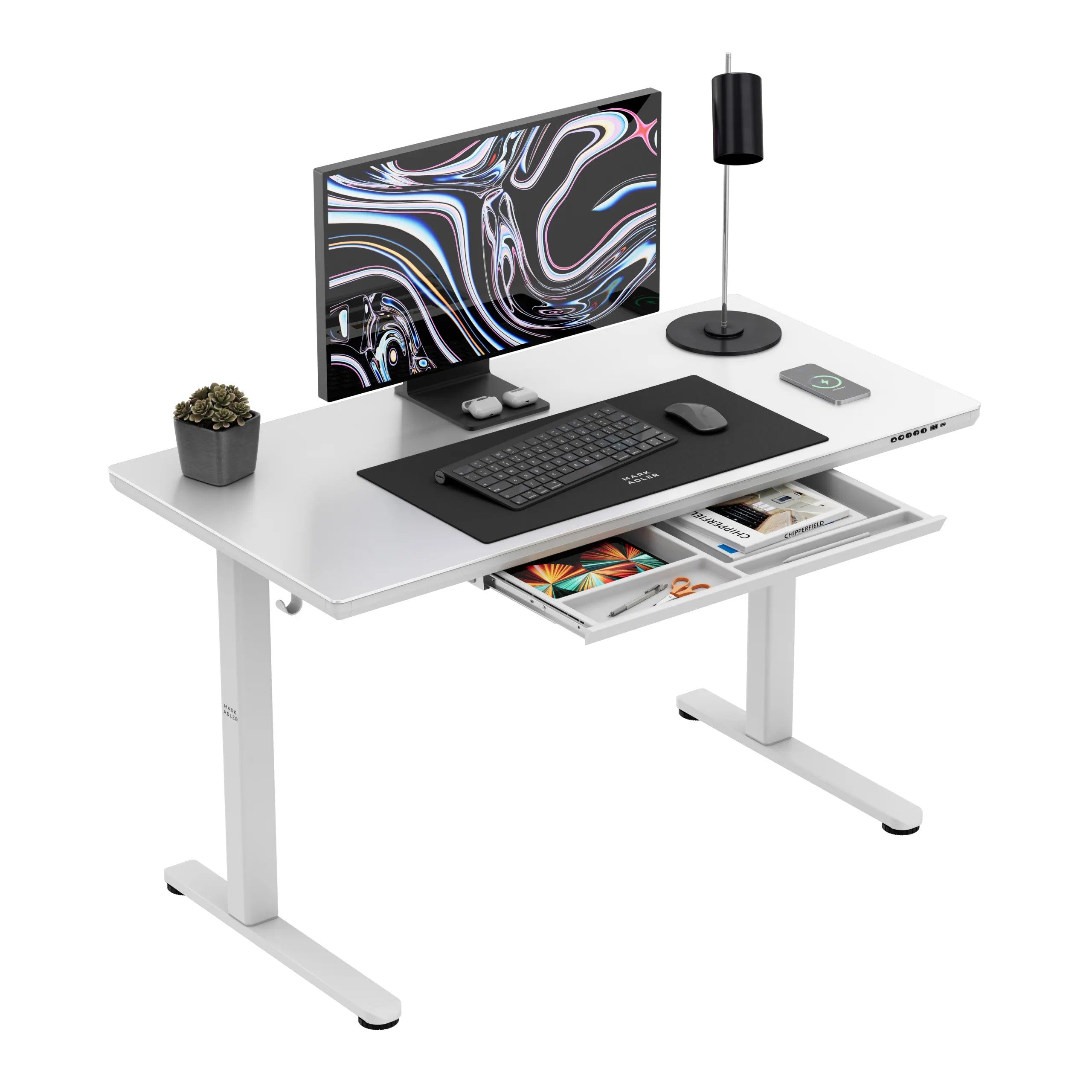 Elektrický stůl Mark Adler Leader 8.5 bílý se skleněnou deskou 