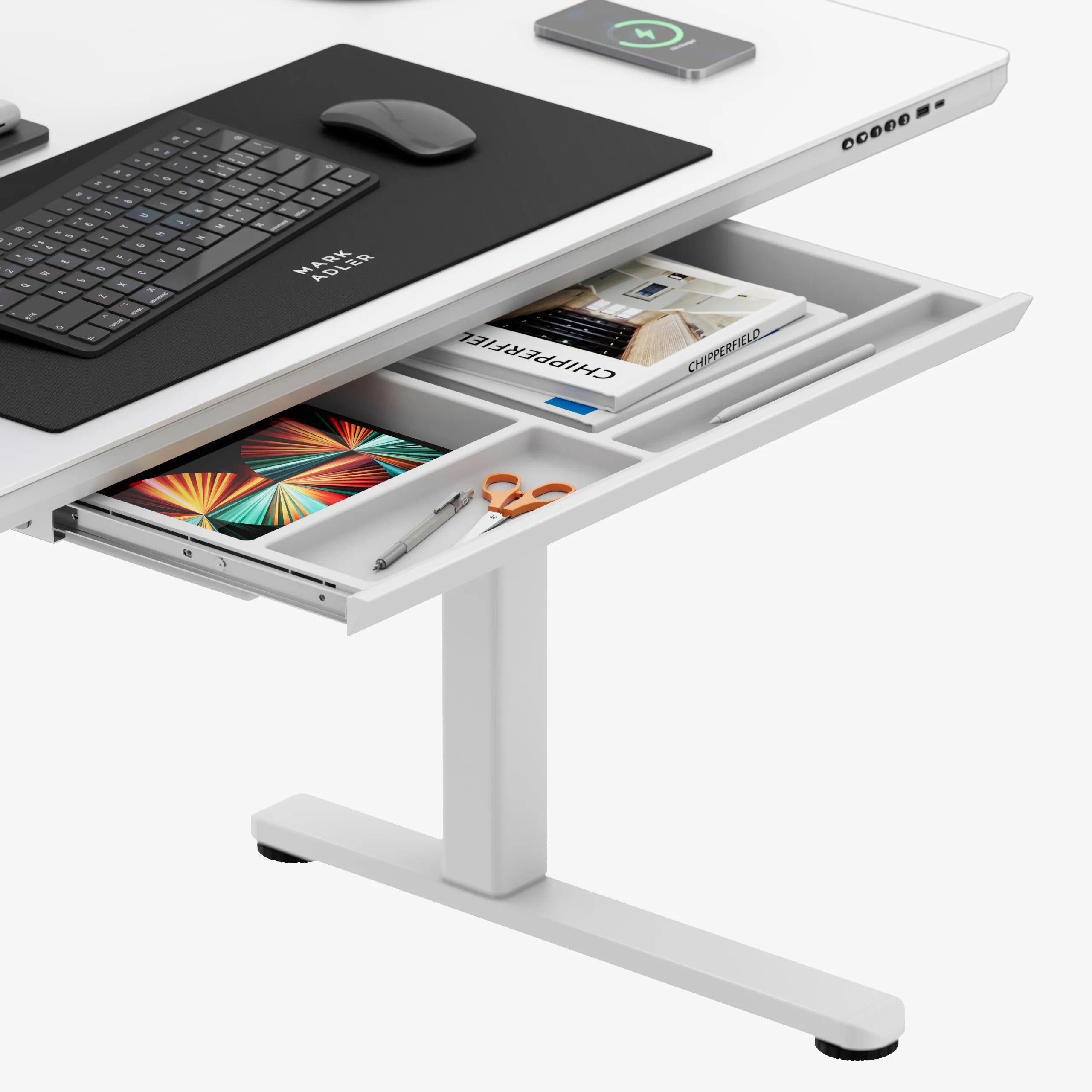 Elektrický stůl Mark Adler Leader 8.5 bílý se skleněnou deskou 