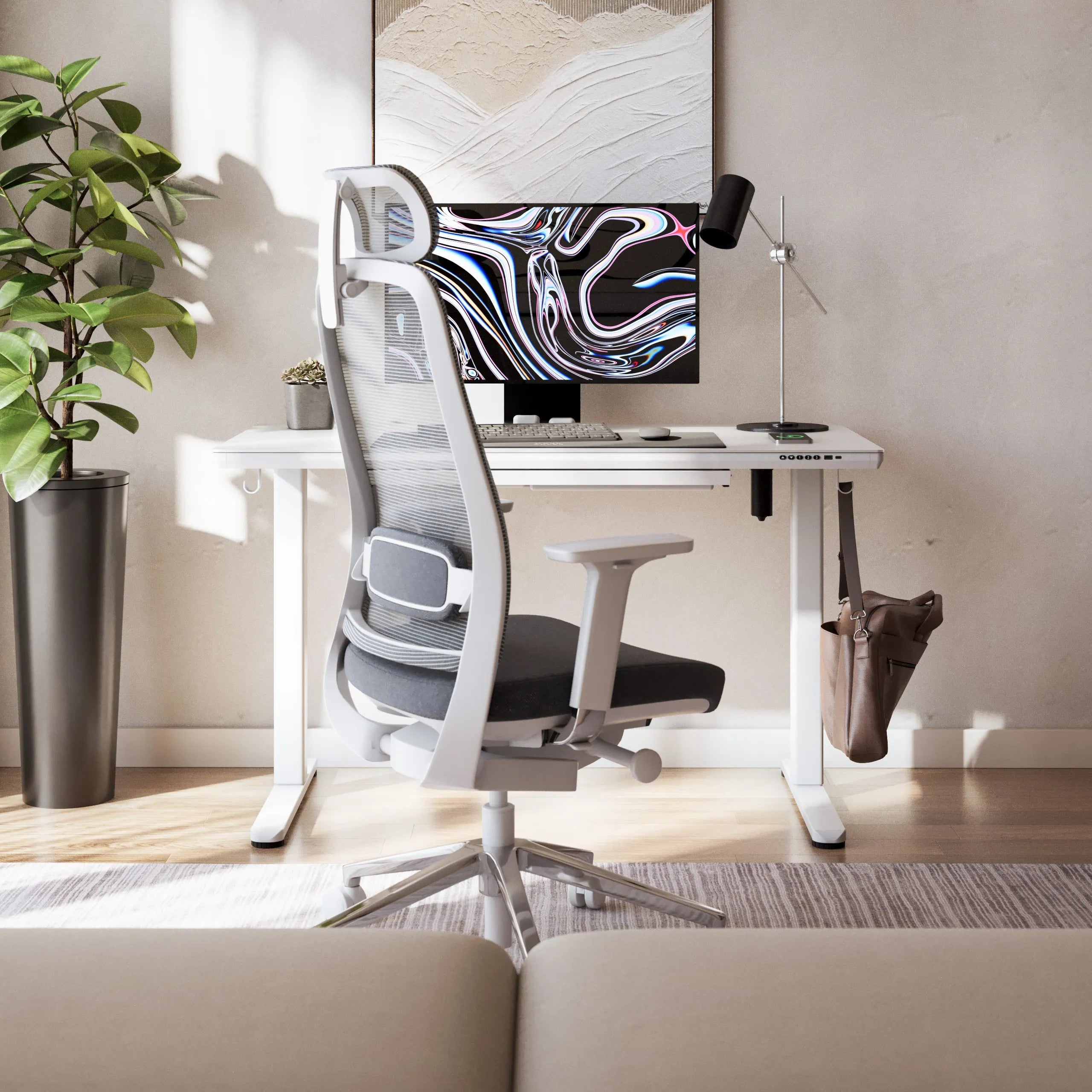 Elektrický stůl Mark Adler Leader 8.5 bílý se skleněnou deskou 