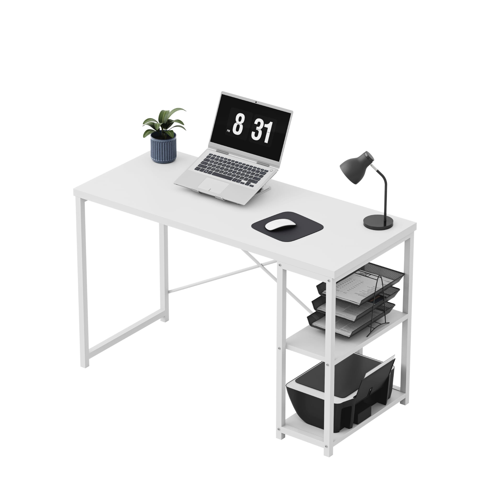 Psací stůl Mark Adler Leader 2.0 bílý 120 cm s policemi 