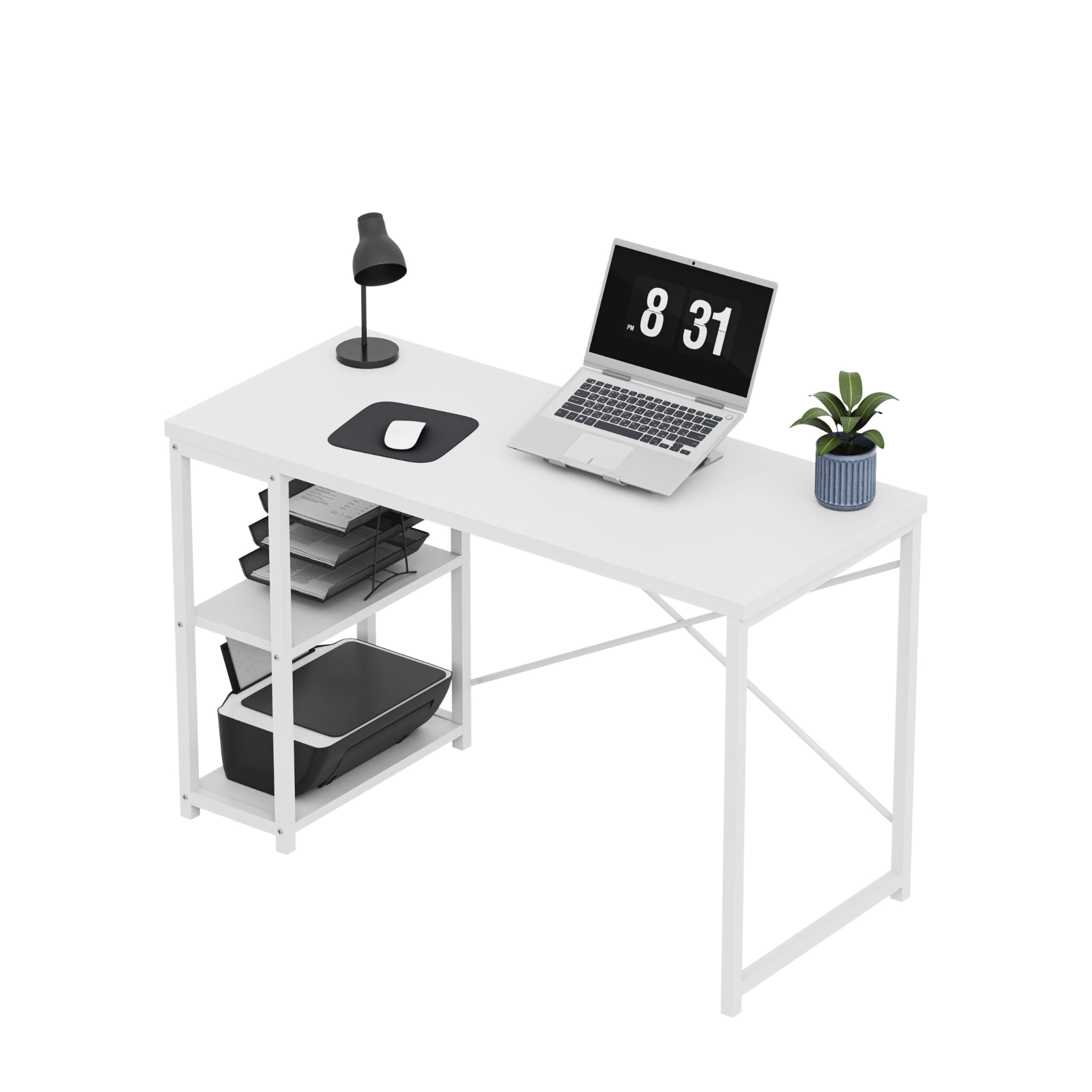 Psací stůl Mark Adler Leader 2.0 bílý 120 cm s policemi 