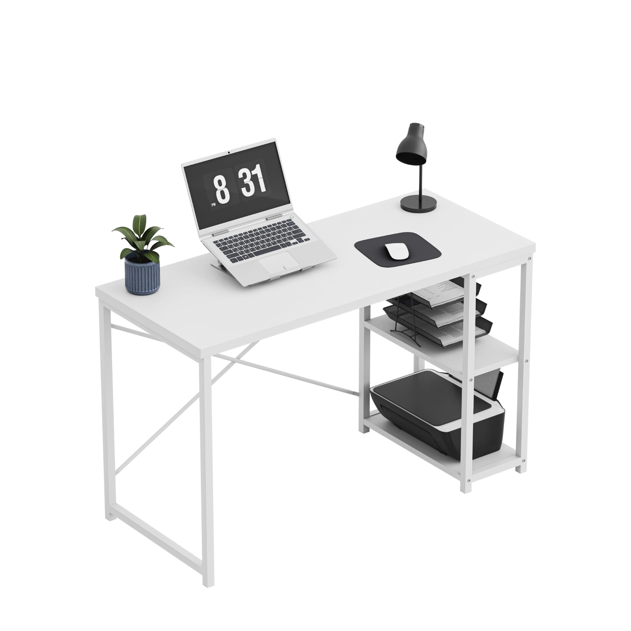 Psací stůl Mark Adler Leader 2.0 bílý 120 cm s policemi 