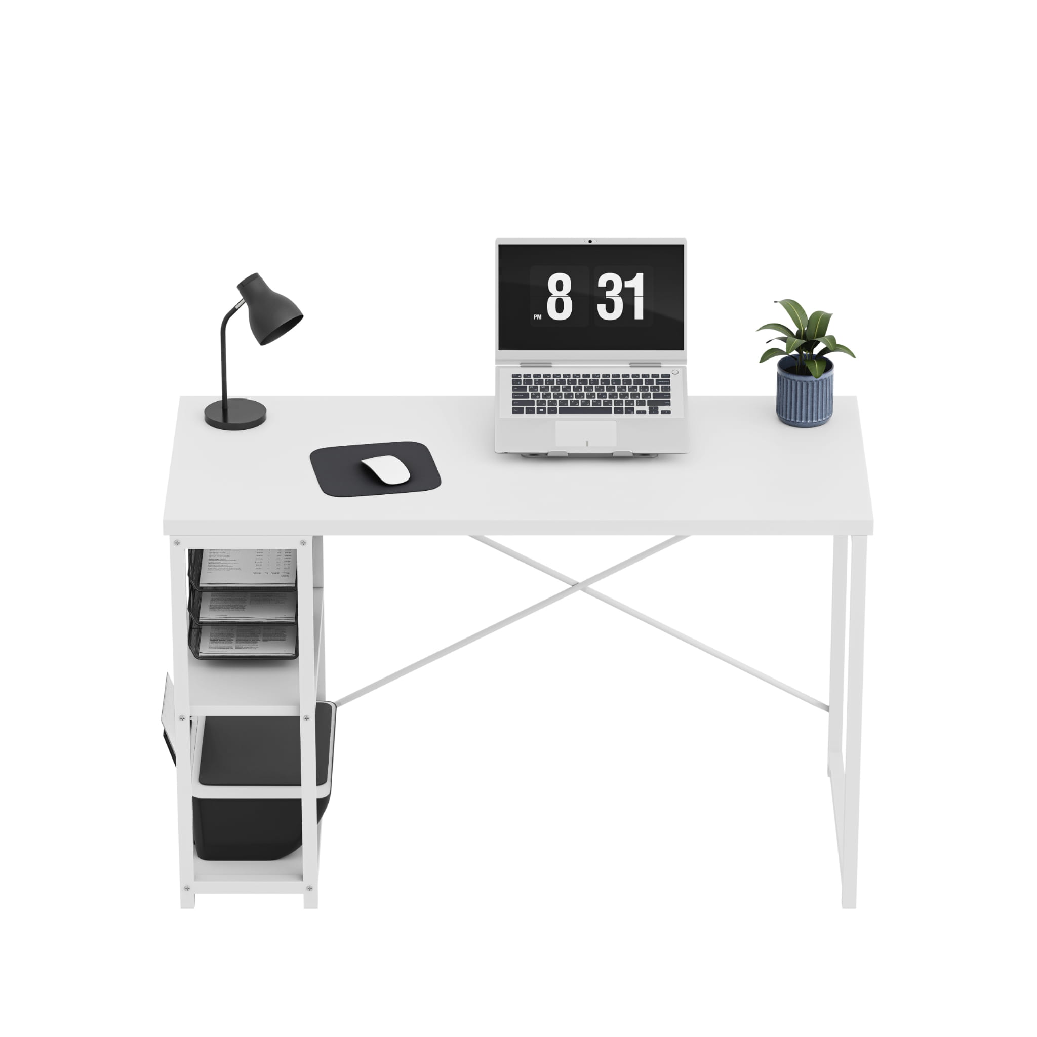 Psací stůl Mark Adler Leader 2.0 bílý 120 cm s policemi 