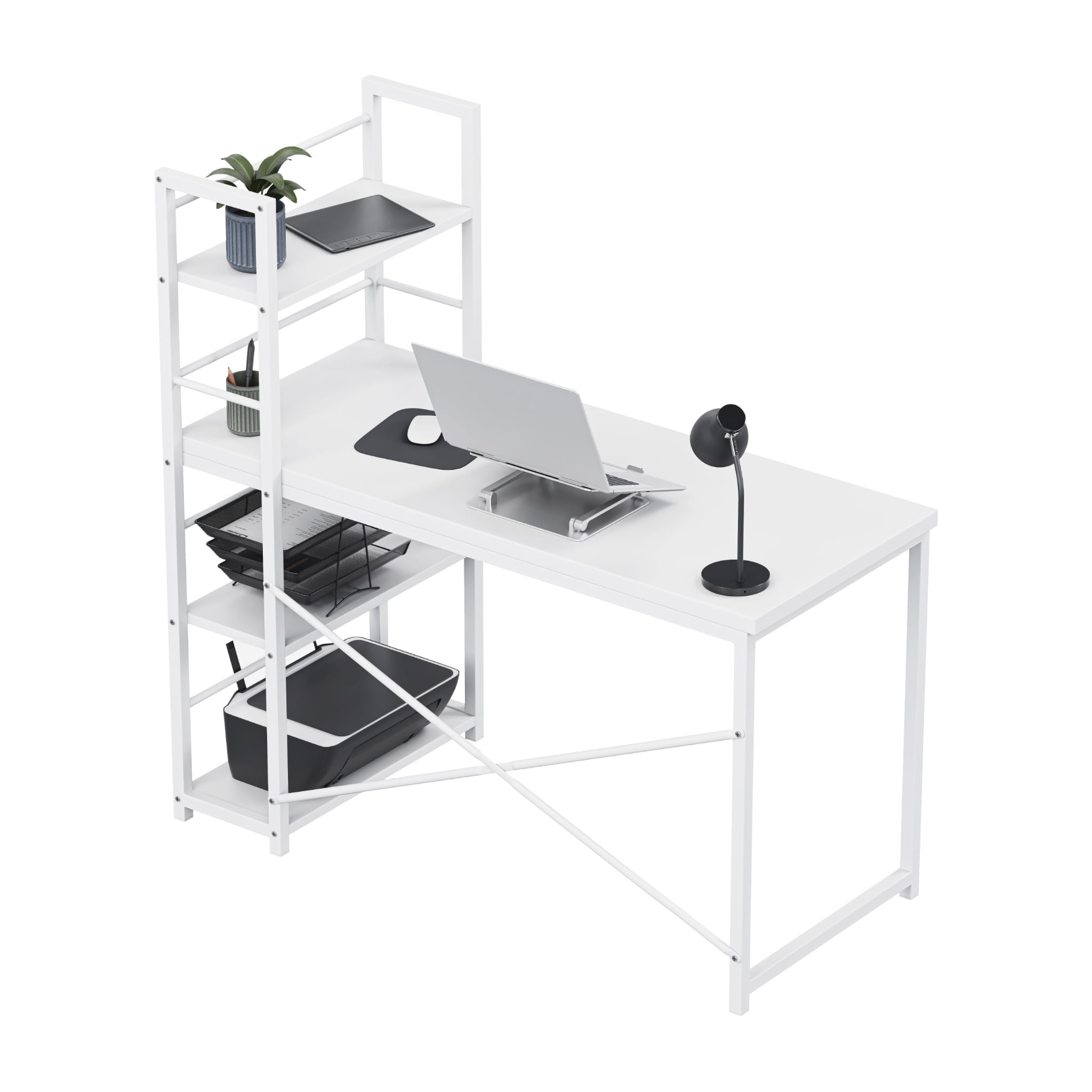 Psací stůl Mark Adler Leader 4.0 bílý 120 cm s policemi 