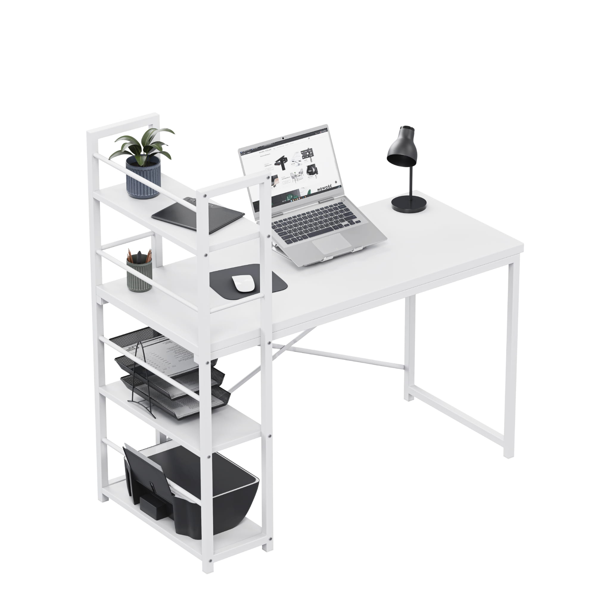 Psací stůl Mark Adler Leader 4.0 bílý 120 cm s policemi 