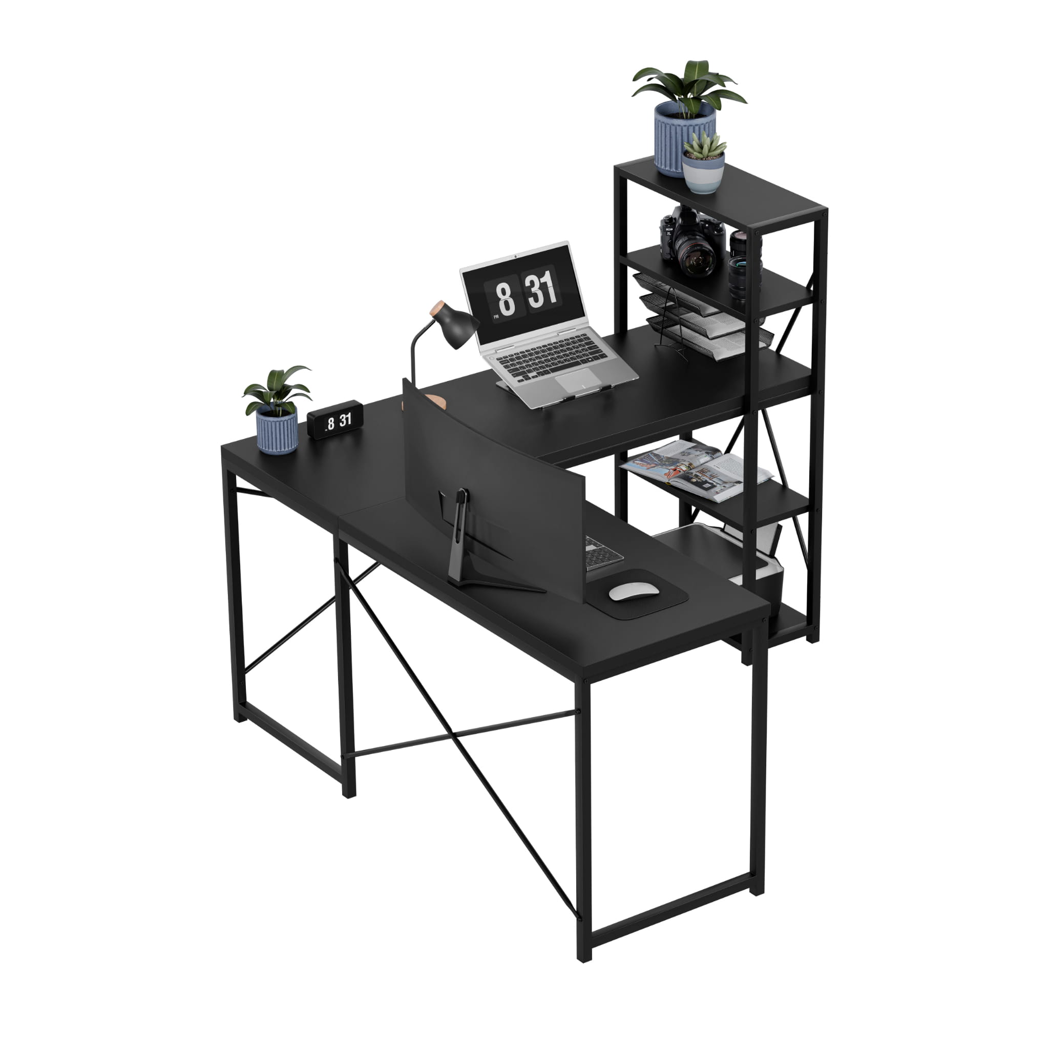 Mark Adler Leader 5.9 Černý rohový psací stůl s policemi 145 cm 