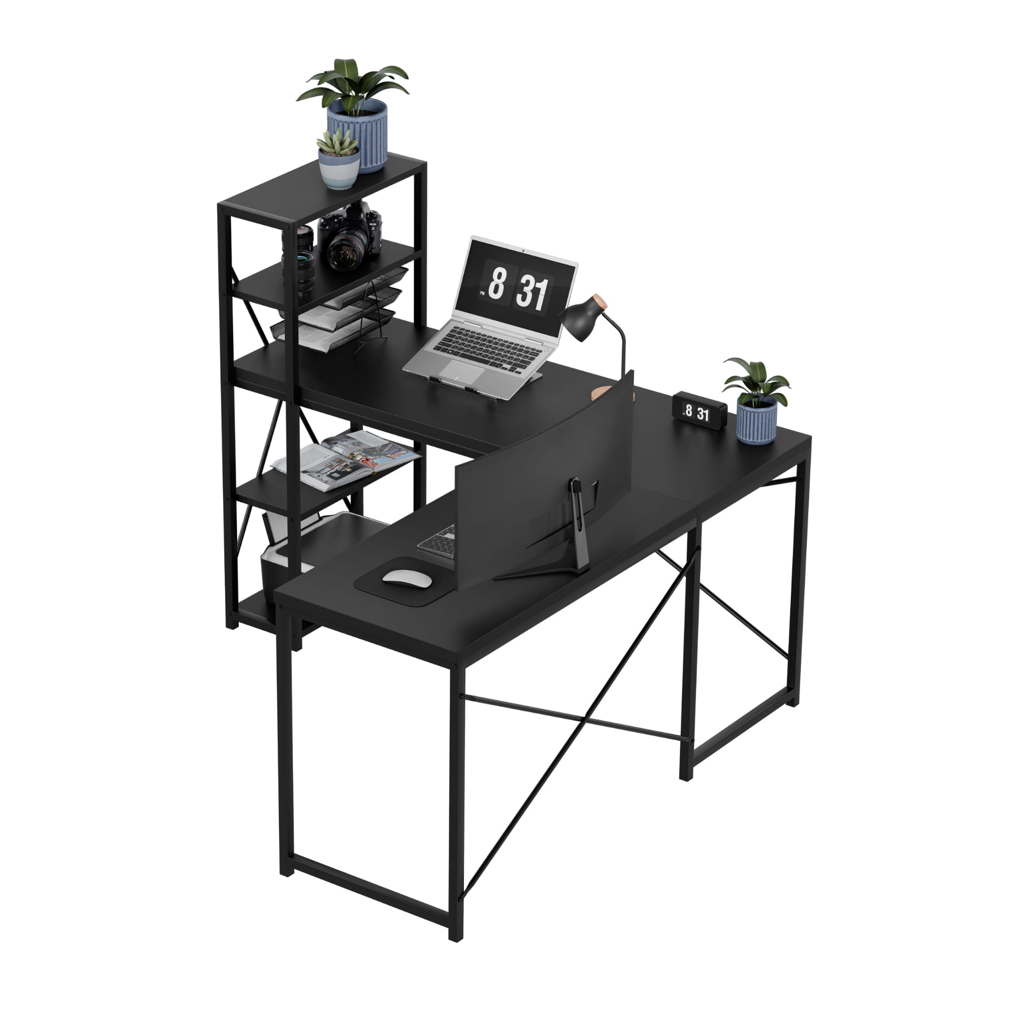 Mark Adler Leader 5.9 Černý rohový psací stůl s policemi 145 cm 