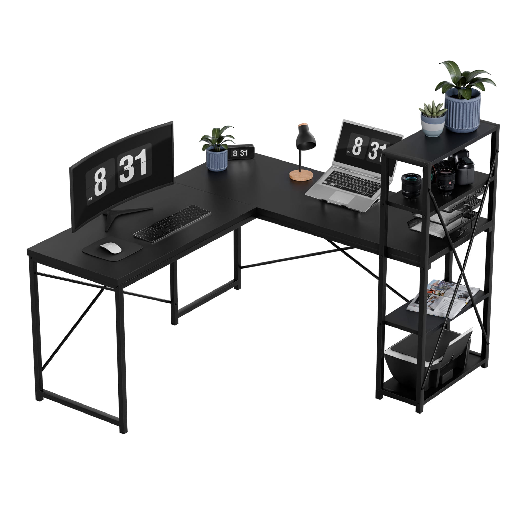 Mark Adler Leader 5.9 Černý rohový psací stůl s policemi 145 cm 