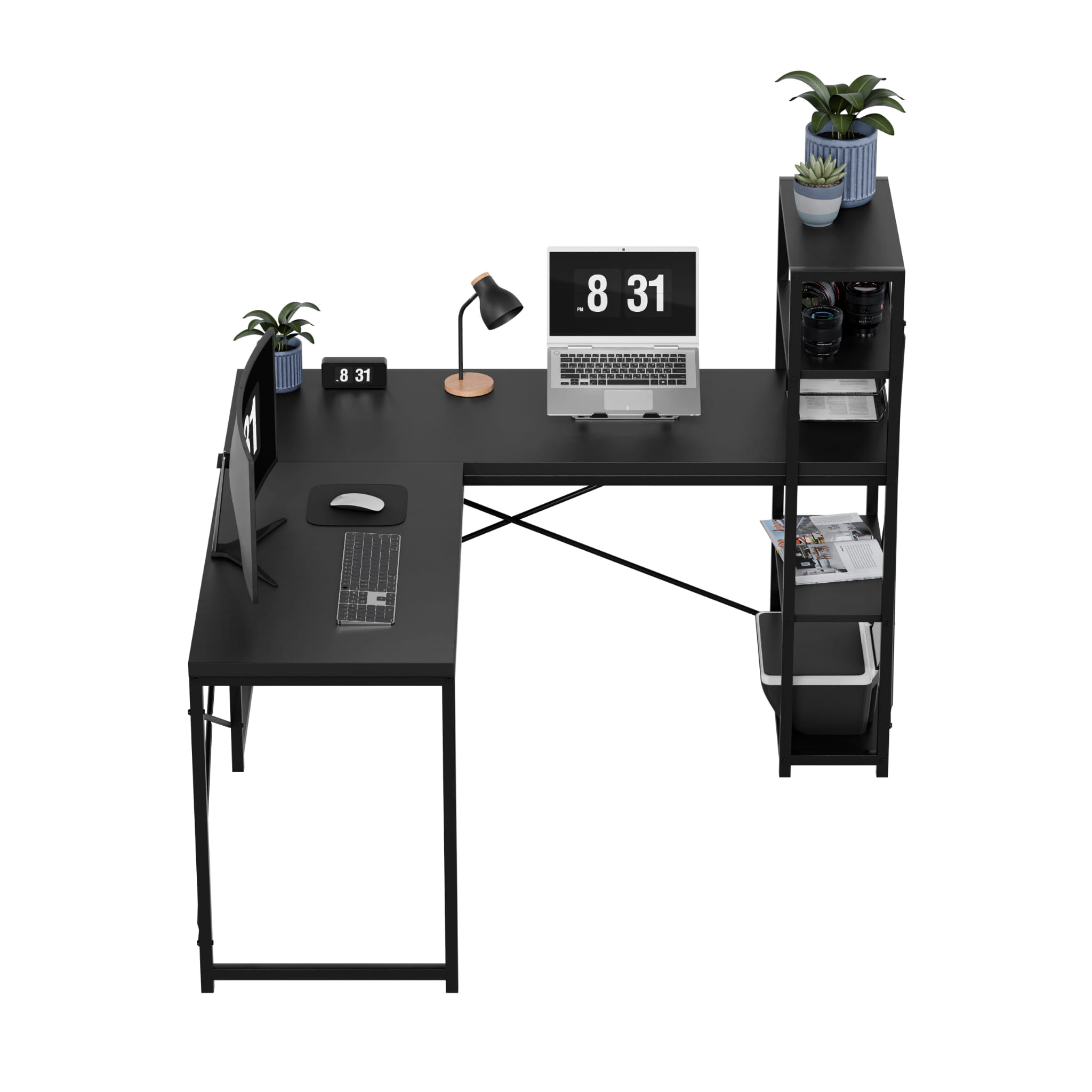 Mark Adler Leader 5.9 Černý rohový psací stůl s policemi 145 cm 