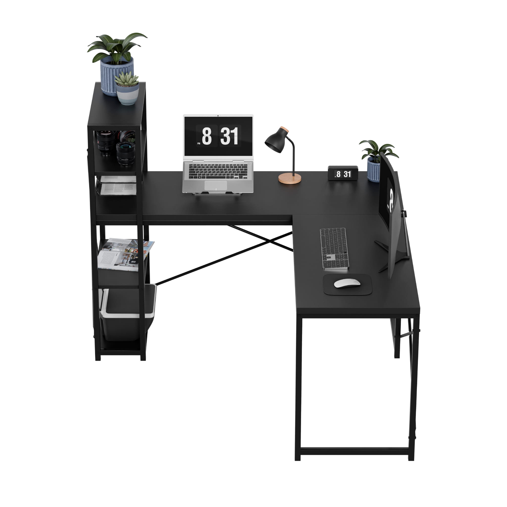 Mark Adler Leader 5.9 Černý rohový psací stůl s policemi 145 cm 