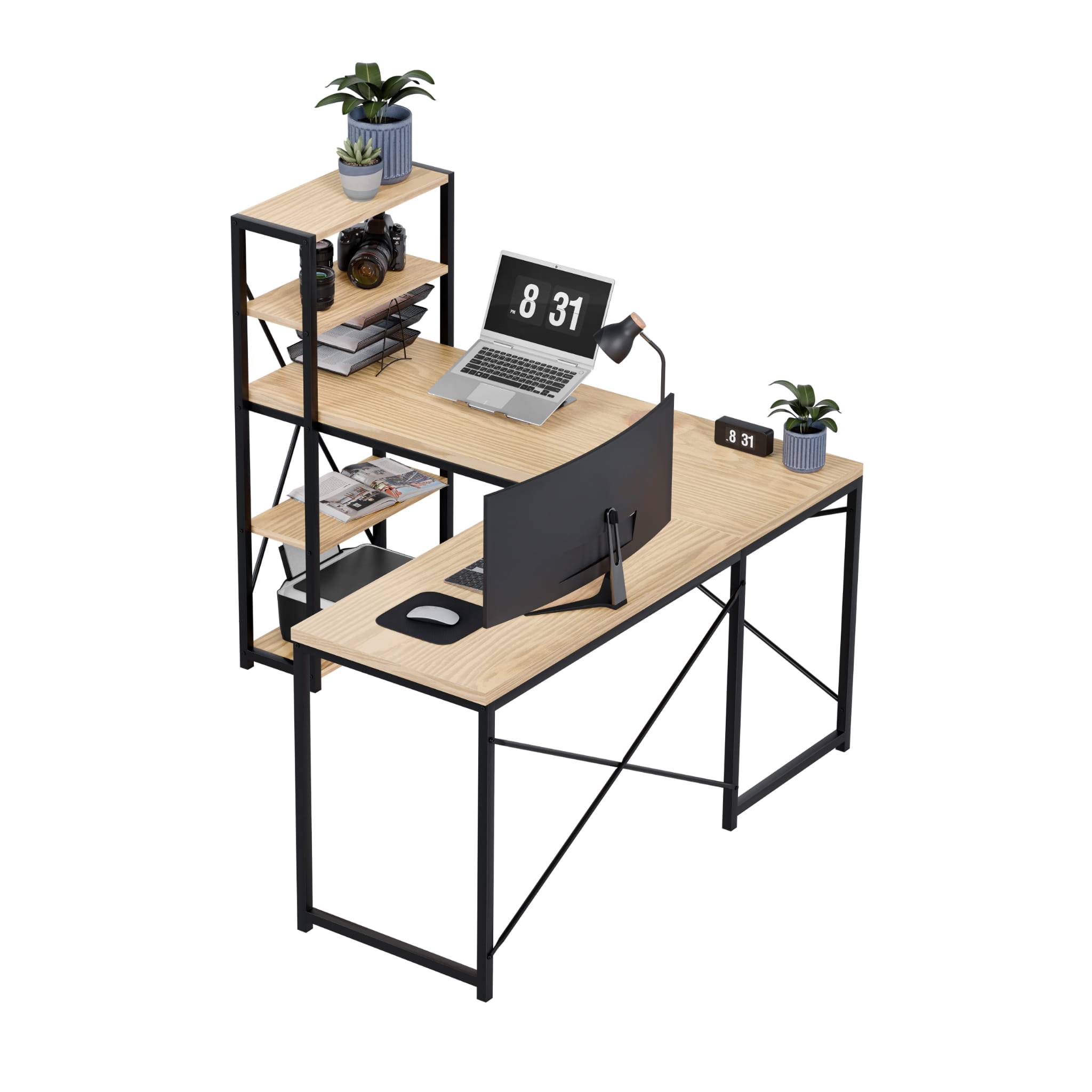 Rohový psací stůl Mark Adler Leader 5.9 s policemi 145 cm 