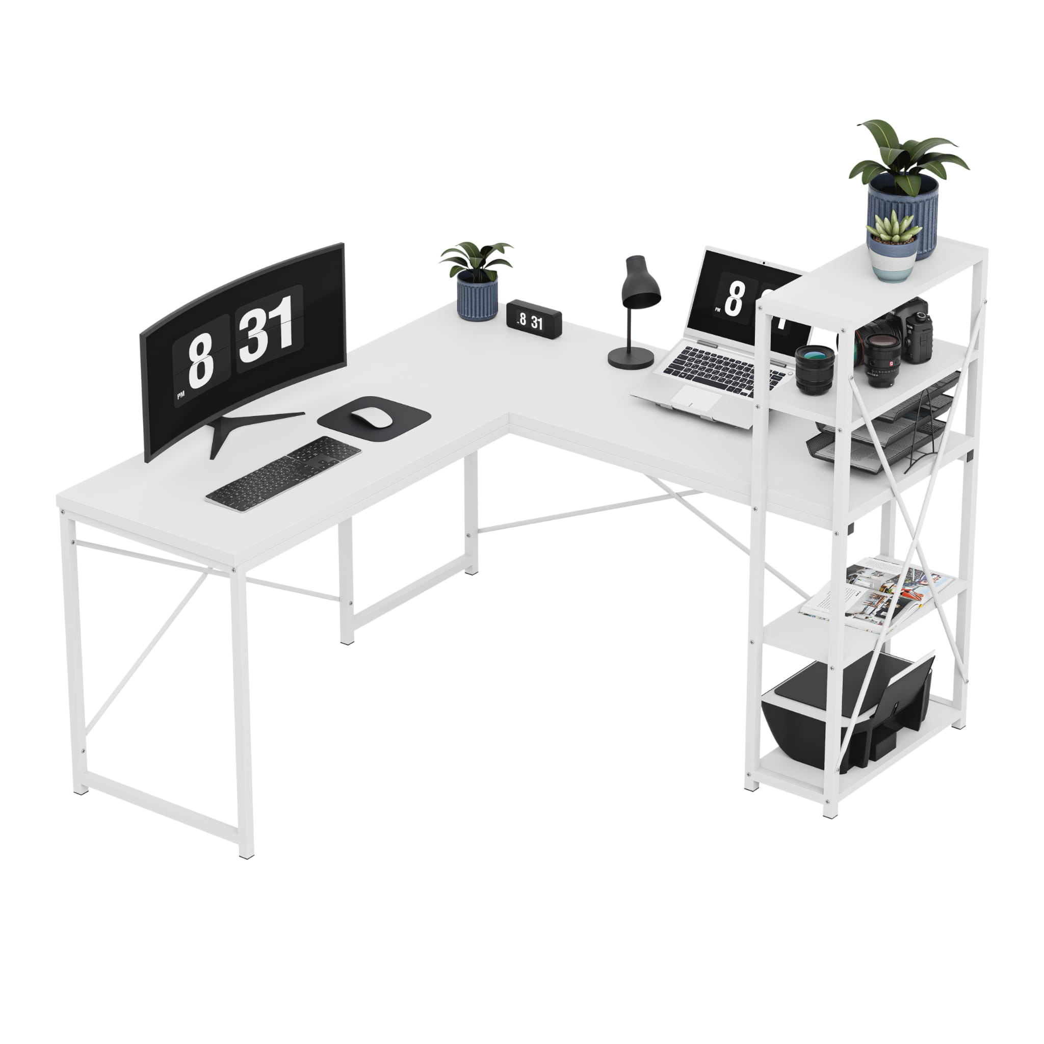 Mark Adler Leader 5.9 bílý rohový psací stůl s policemi 145 cm 