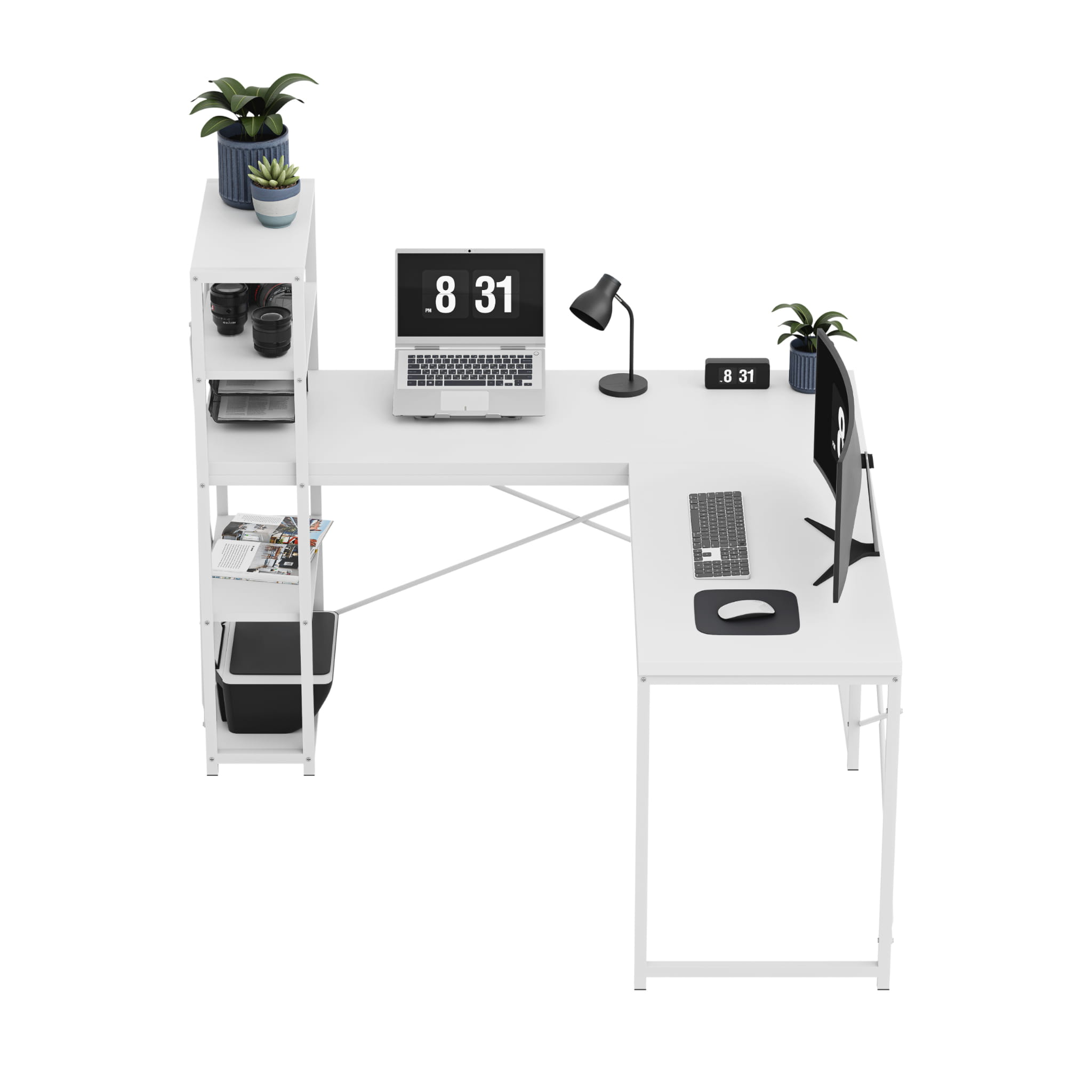Mark Adler Leader 5.9 bílý rohový psací stůl s policemi 145 cm 