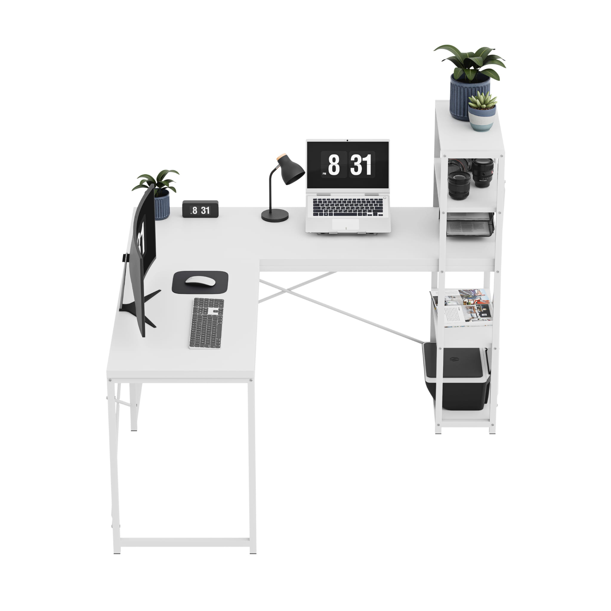 Mark Adler Leader 5.9 bílý rohový psací stůl s policemi 145 cm 