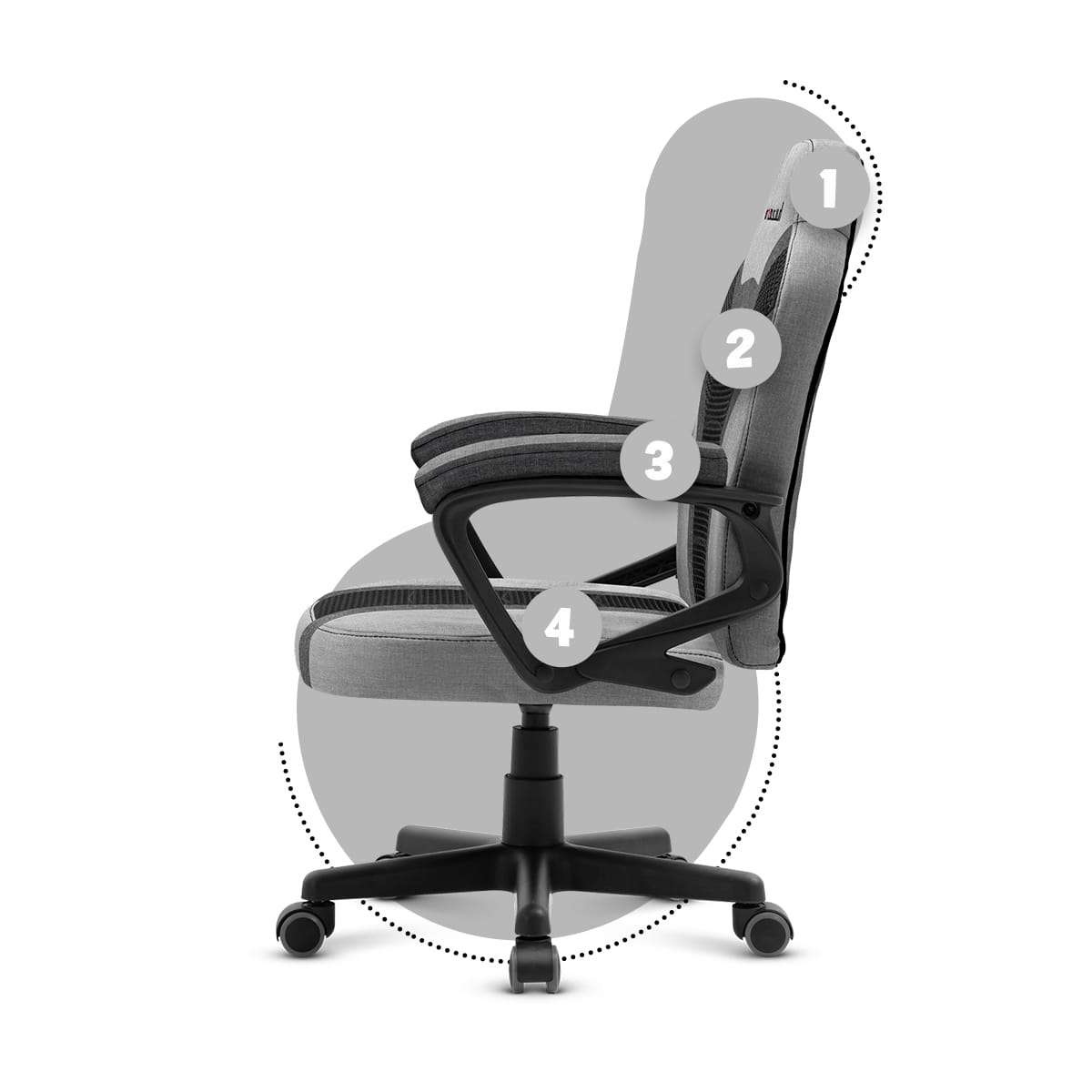 Herní židle HUZARO RANGER 1.0 šedá síťovina pro děti 