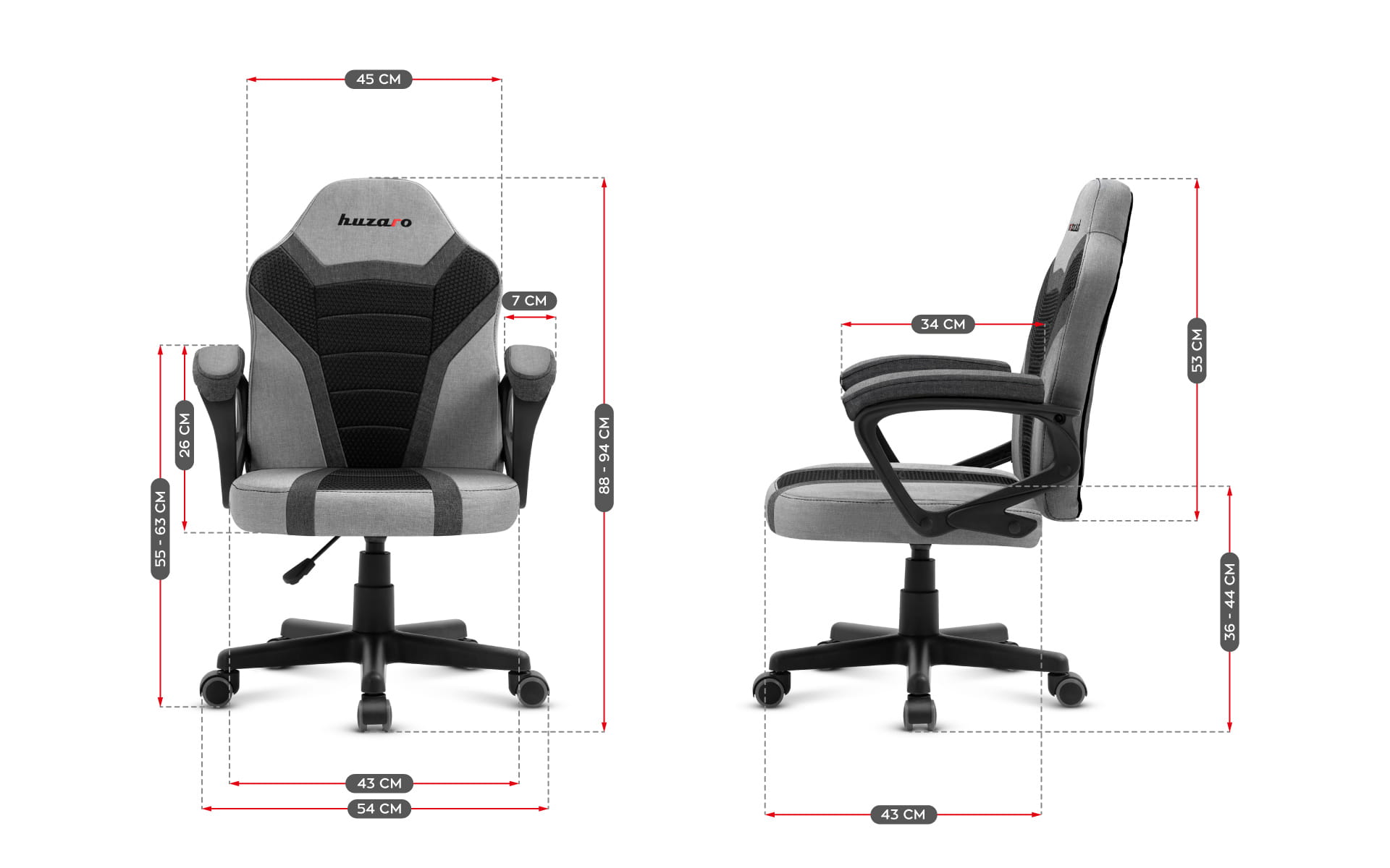 Herní židle HUZARO RANGER 1.0 šedá síťovina pro děti 