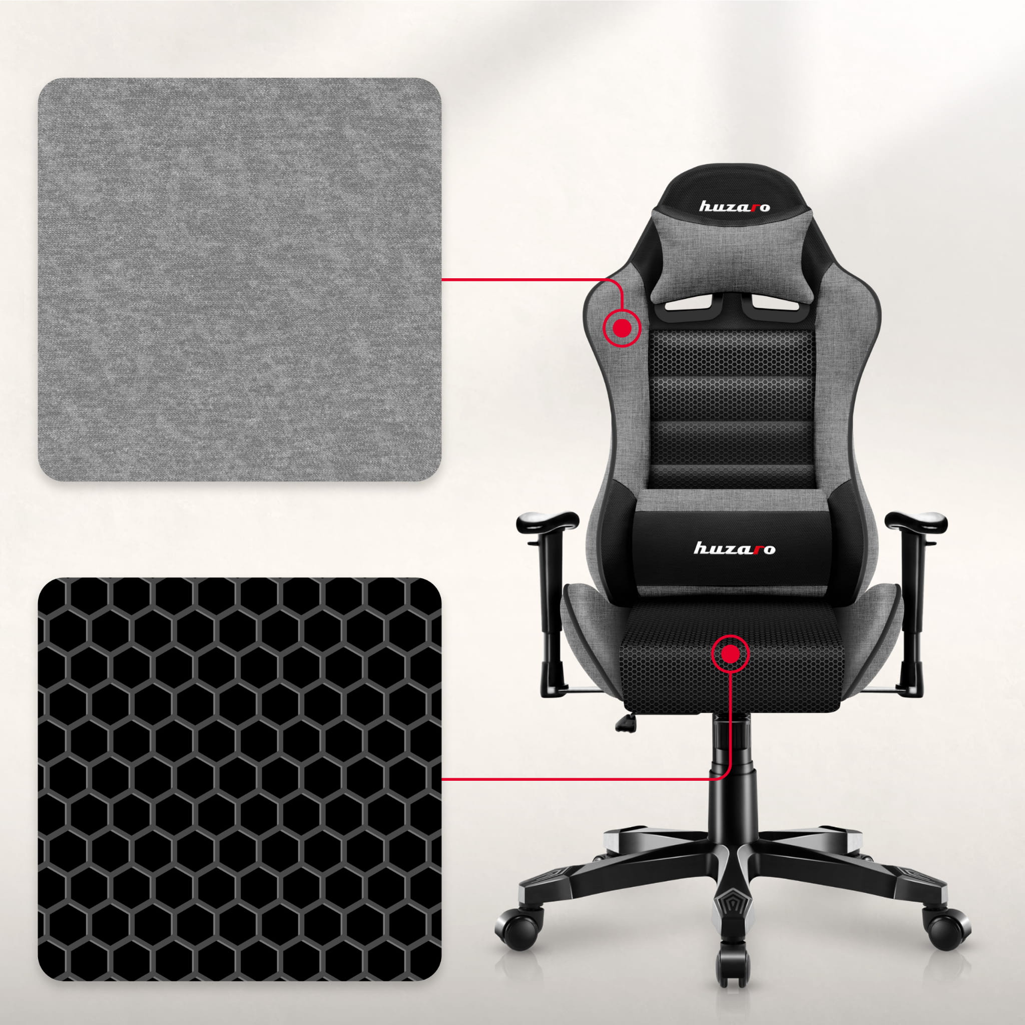 Herní židle HUZARO RANGER 6.0 šedá síťovina pro děti 