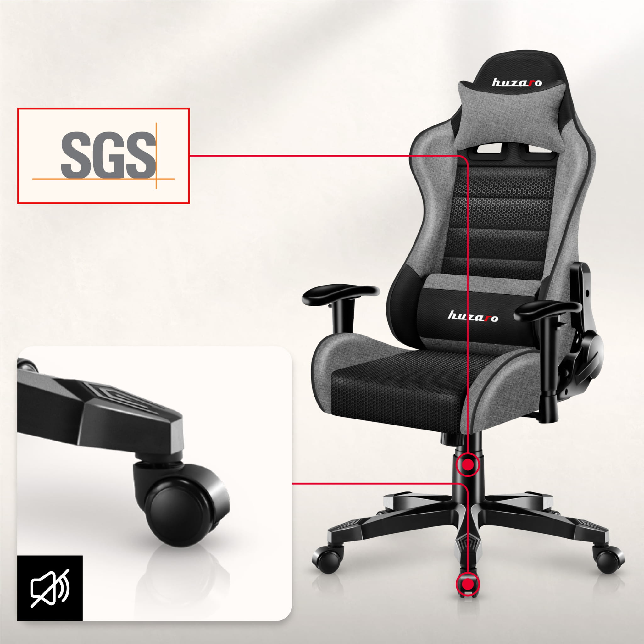 Herní židle HUZARO RANGER 6.0 šedá síťovina pro děti 