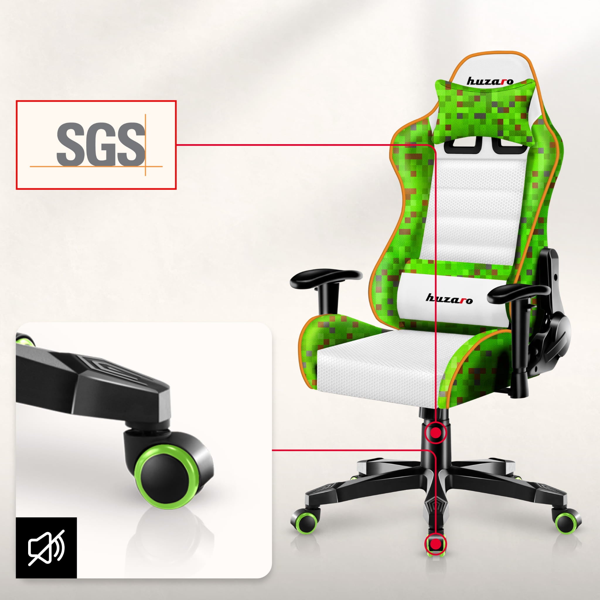 Dětská herní židle Huzaro Ranger 6.0 Pixel bílá