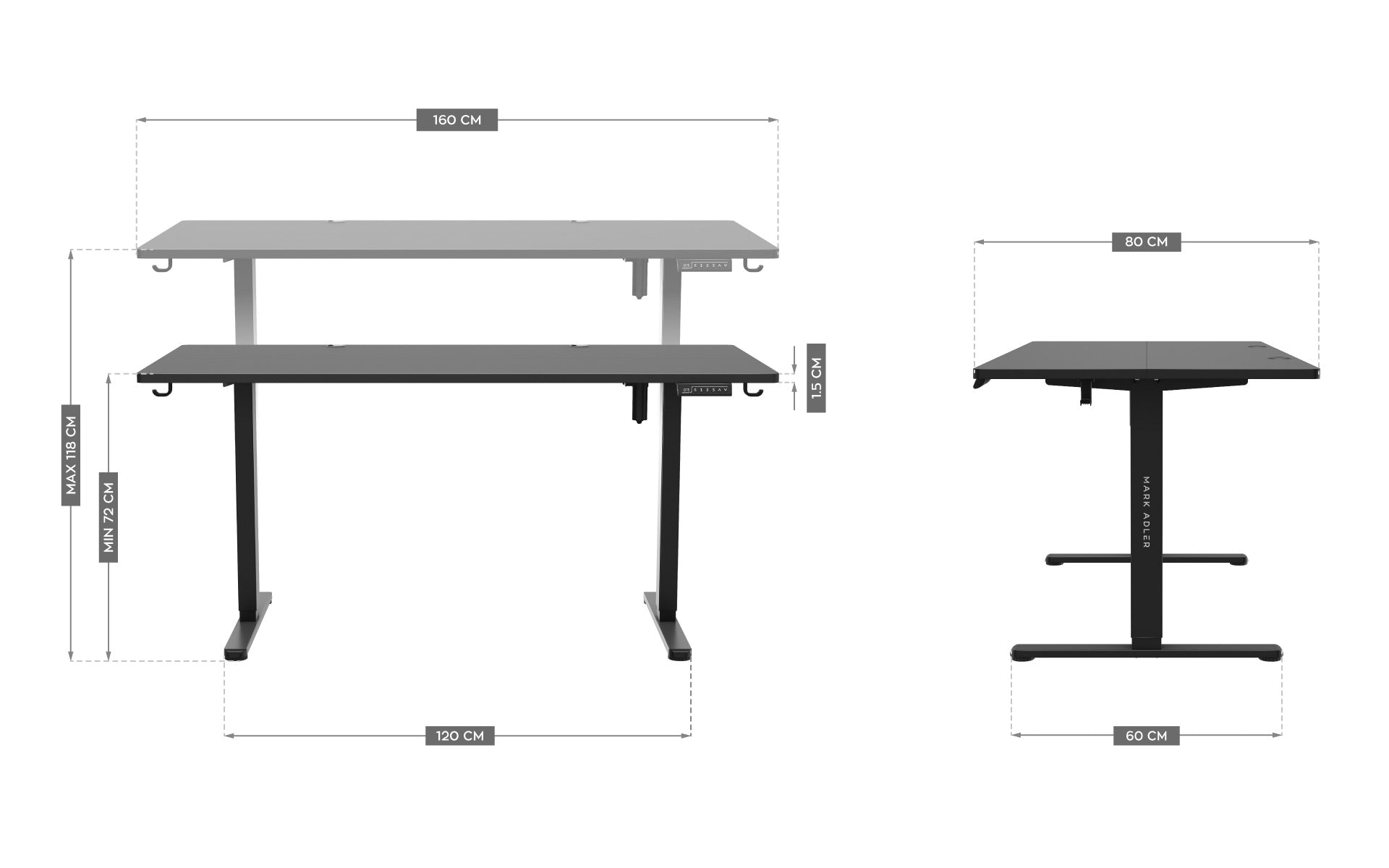 Mark Adler Leader 7.6 Černý elektrický stůl 160 cm 