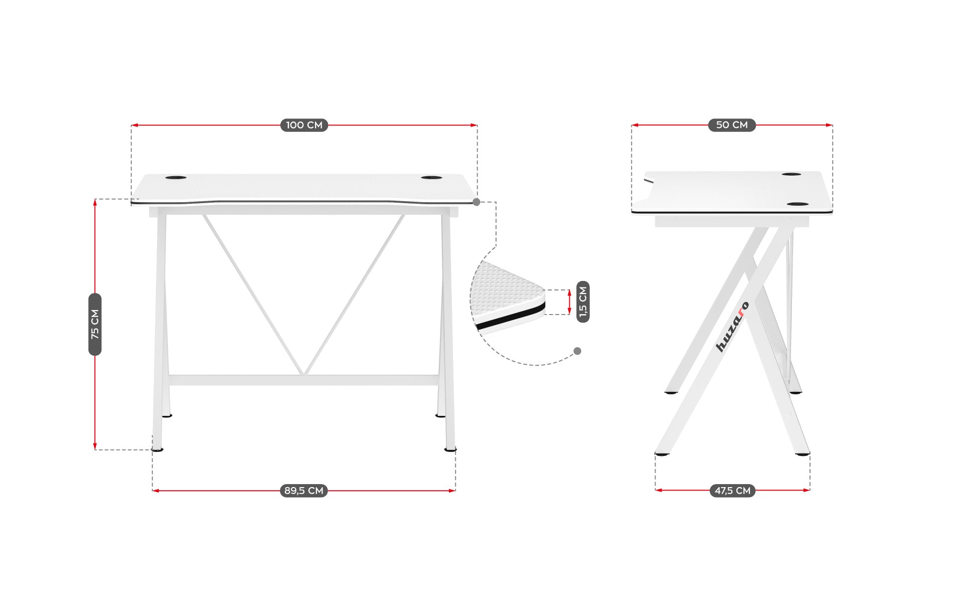 Herní stůl Huzaro Hero 1.4 bílý 100 cm 