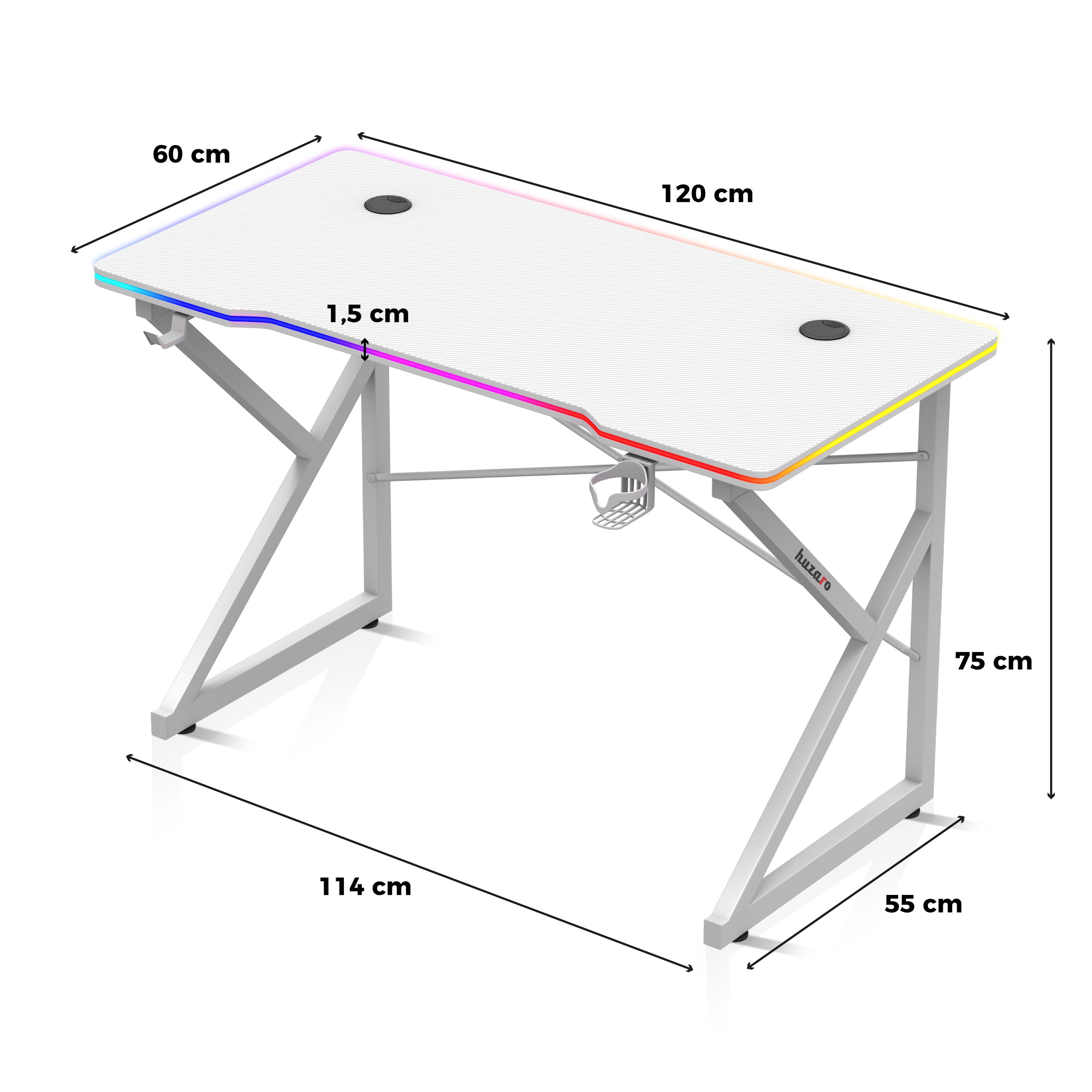 Herní stůl Huzaro Hero 1.7 RGB bílý 120 cm 