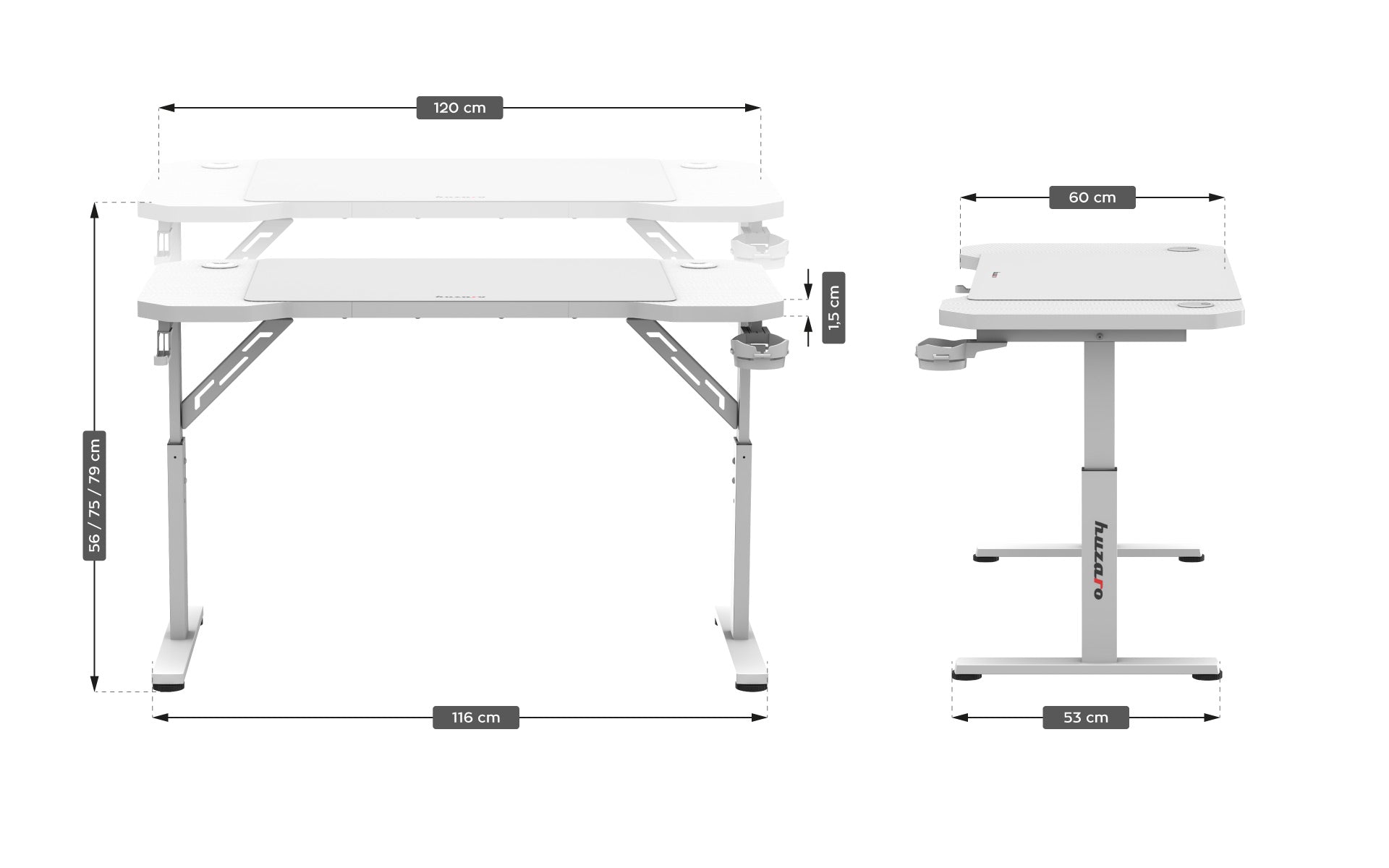 Herní stůl Huzaro Hero 2.6 bílý 120 cm 
