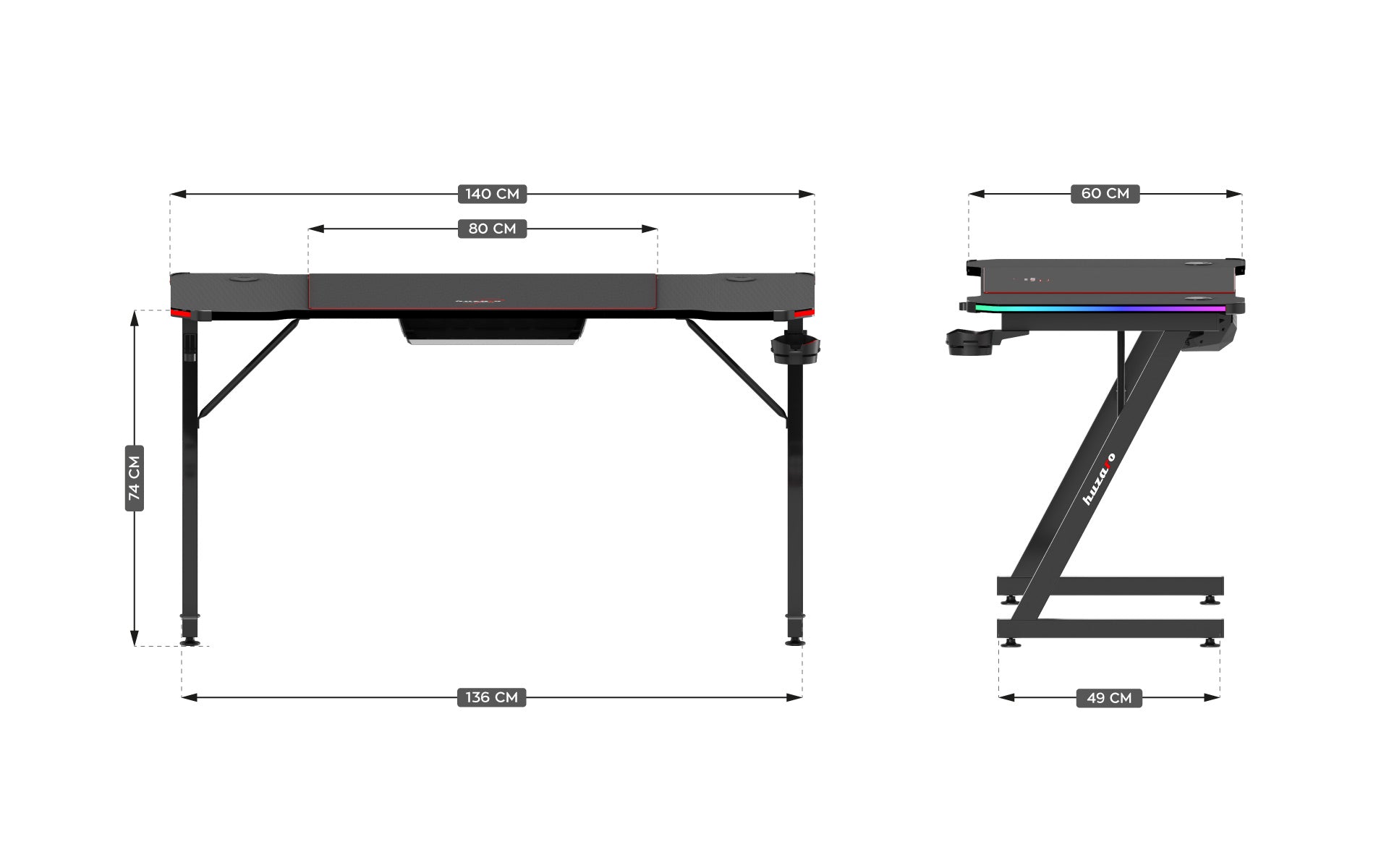 Herní stůl Huzaro Hero 3.3 RGB 140 cm 
