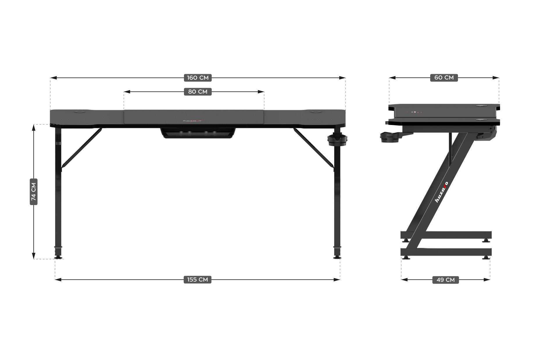 Herní stůl Huzaro Hero 4.8 černý 160 cm 