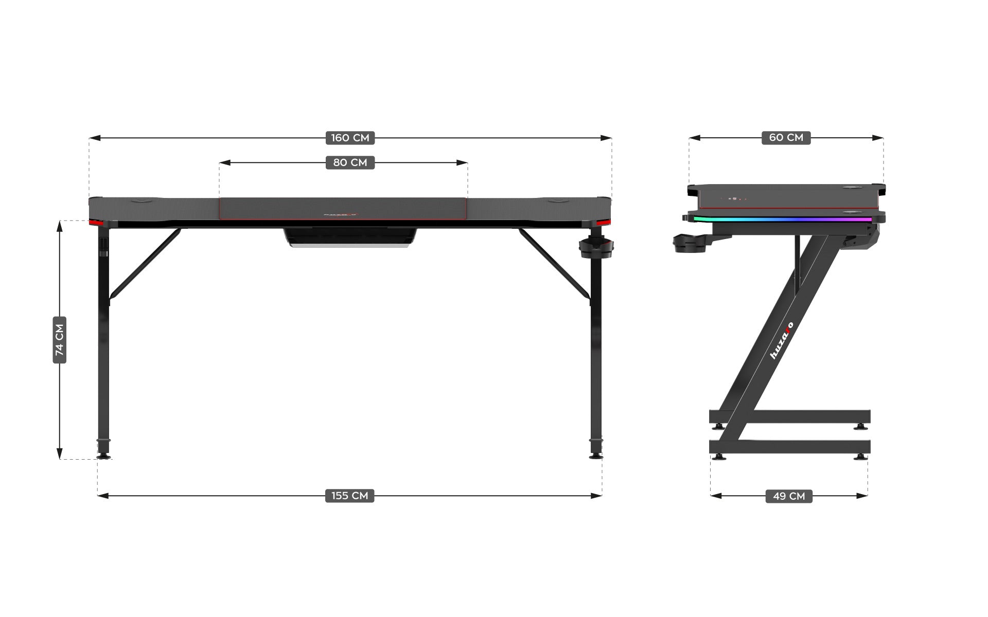 Herní stůl Huzaro Hero 4.8 RGB 160 cm 
