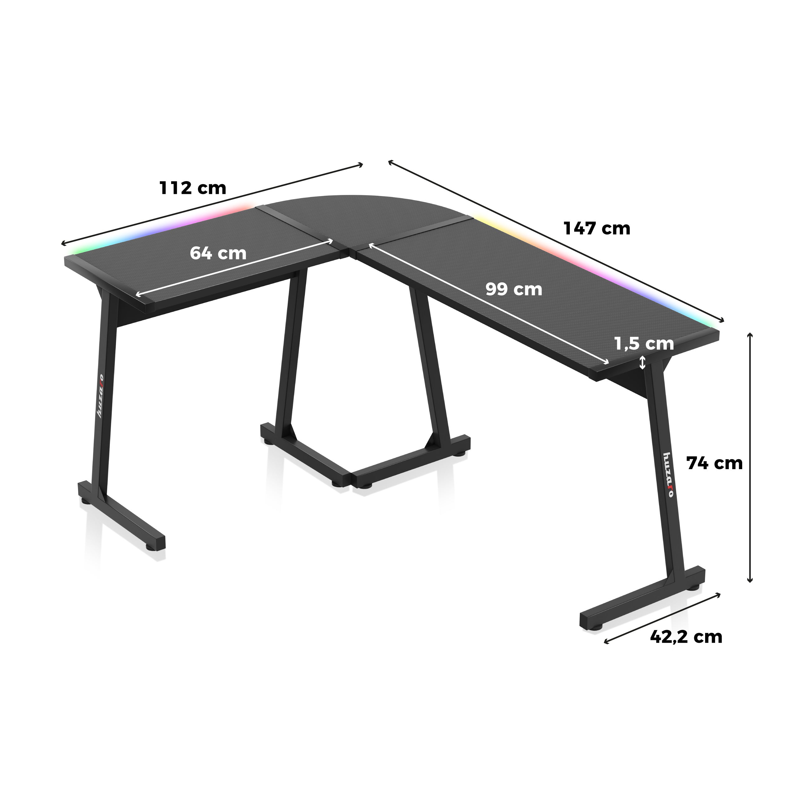HUZARO HERO 6.0 Černý RGB Chytrý herní stůl 147 cm 