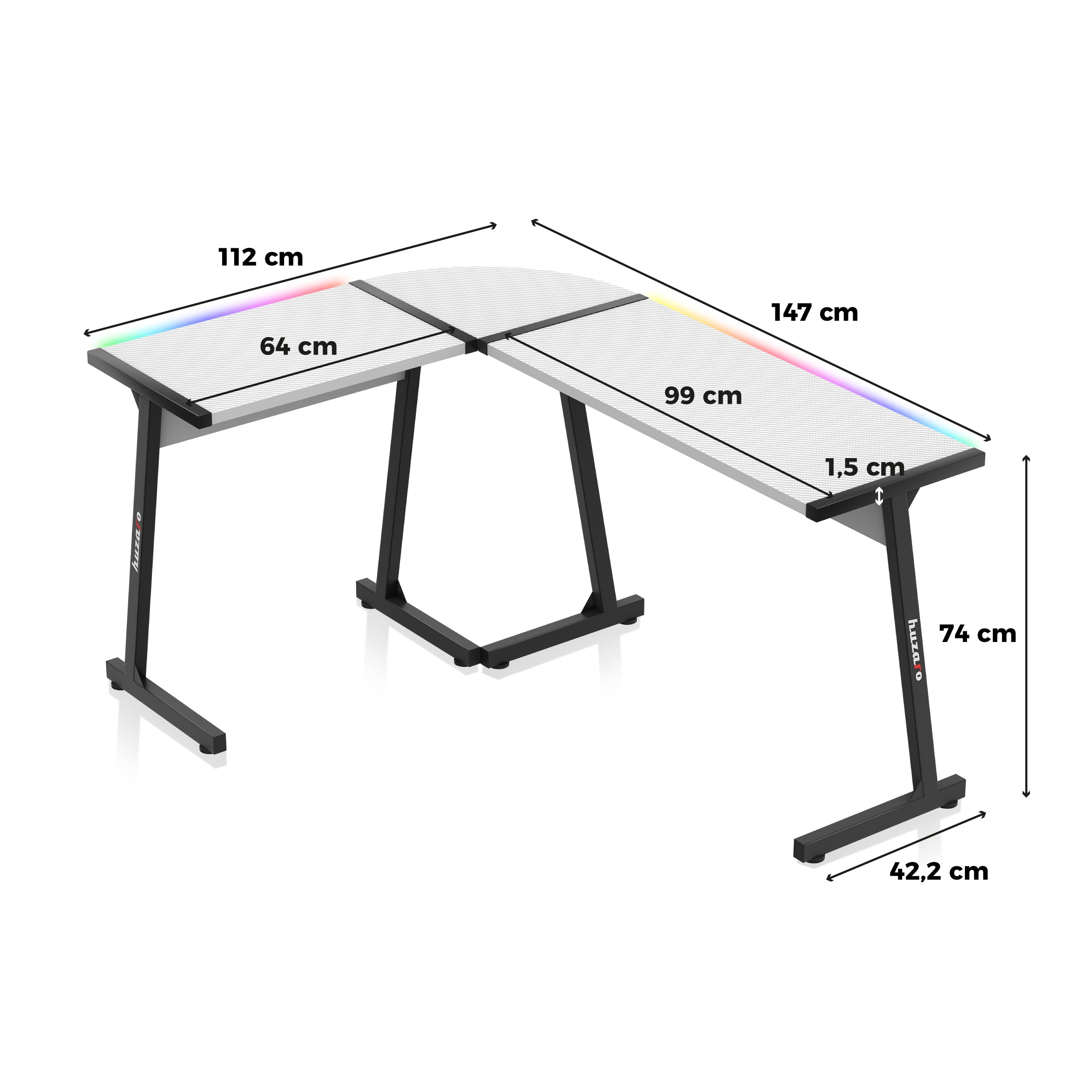 HUZARO HERO 6.0 Bílý RGB chytrý herní stůl 147 cm 